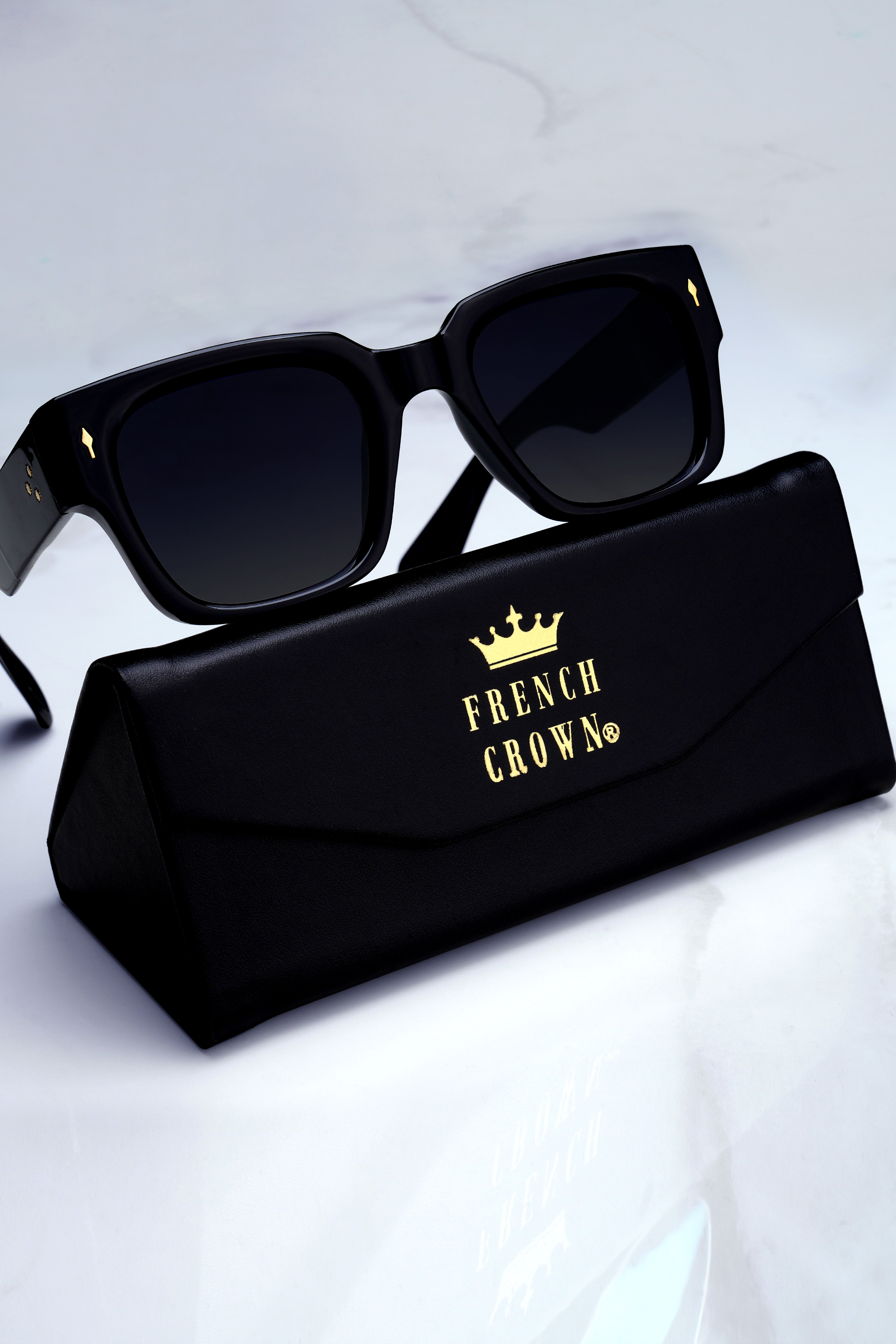 Nerivon-Obsidian Noir Black French Crown Oversized Unisex Sunglasses