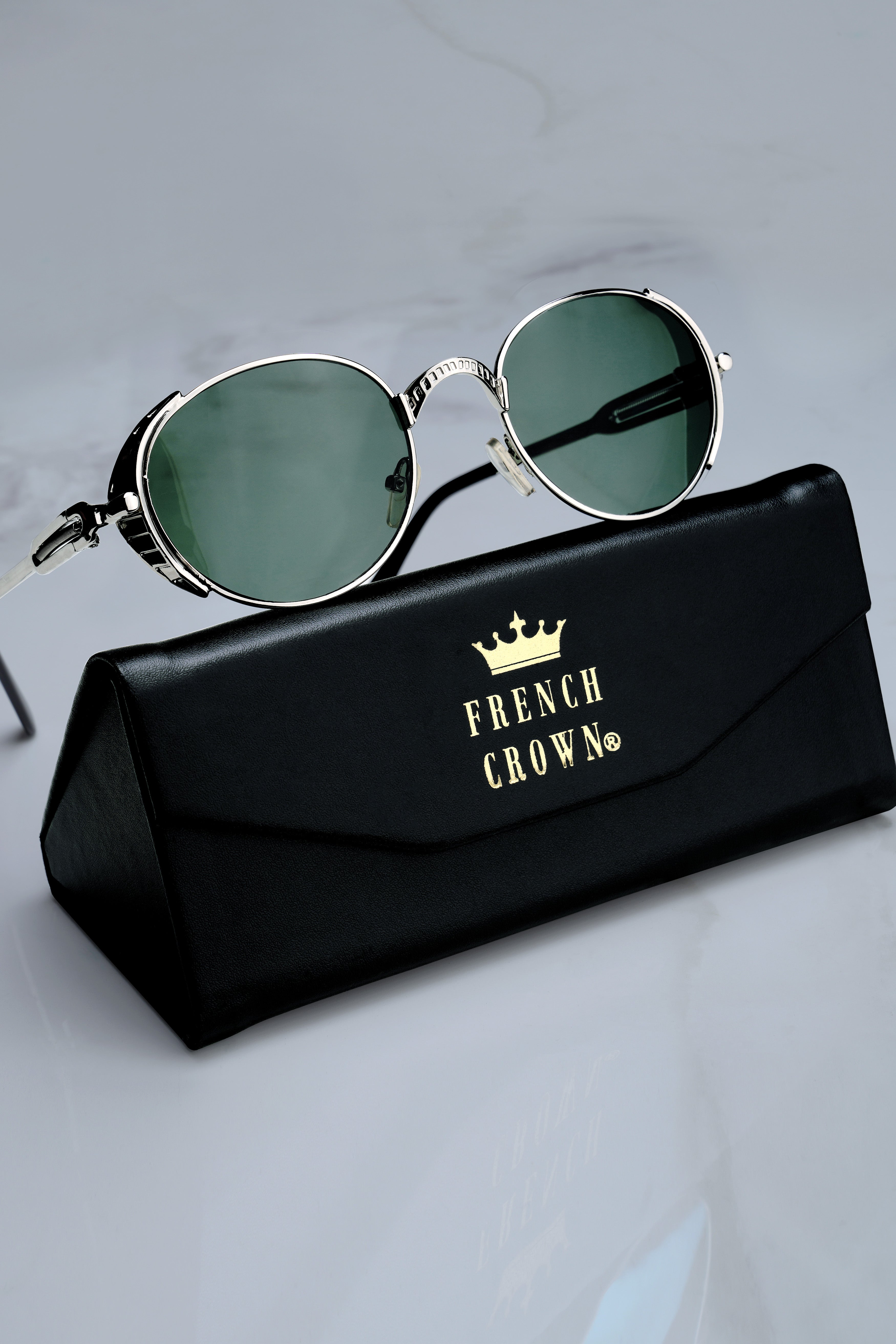 Retrovia-Vintage Green Tint French Crown Round-Shaped Unisex Sunglasses
