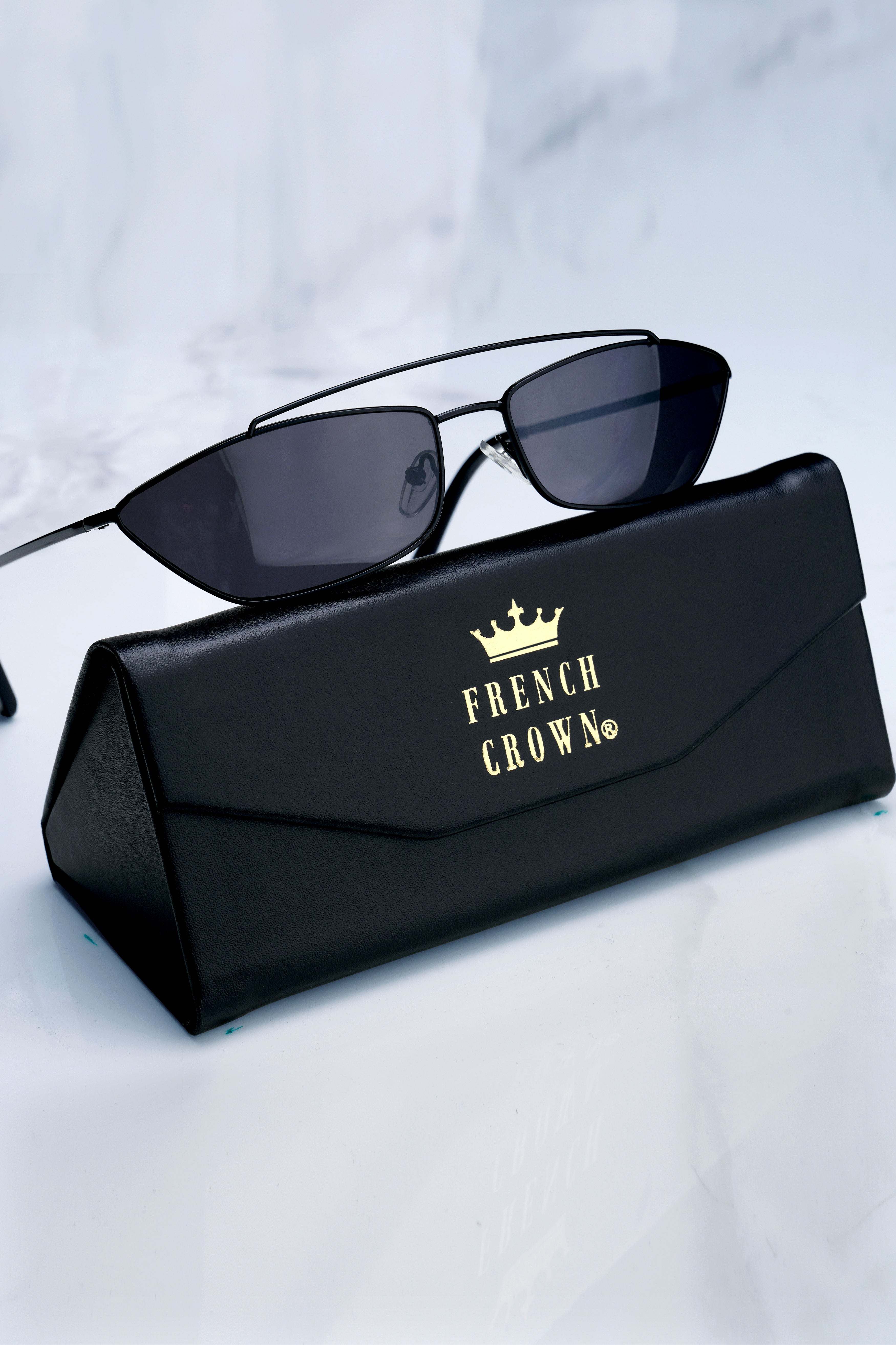 Noctara-Shadow Black French Crown Narrow Cat-Eye Unisex Sunglasses