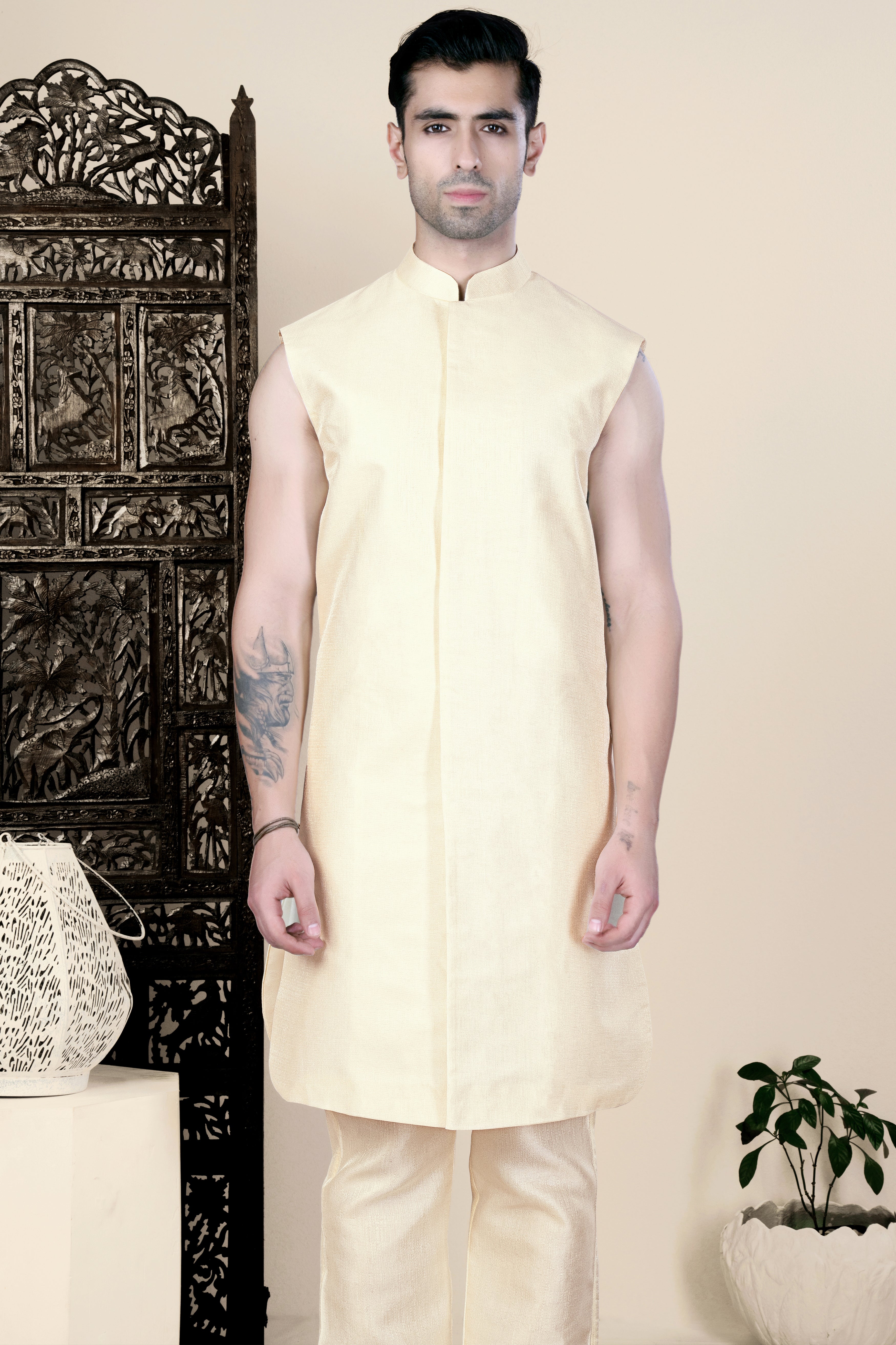 Cream Sleeveless Indo-Western