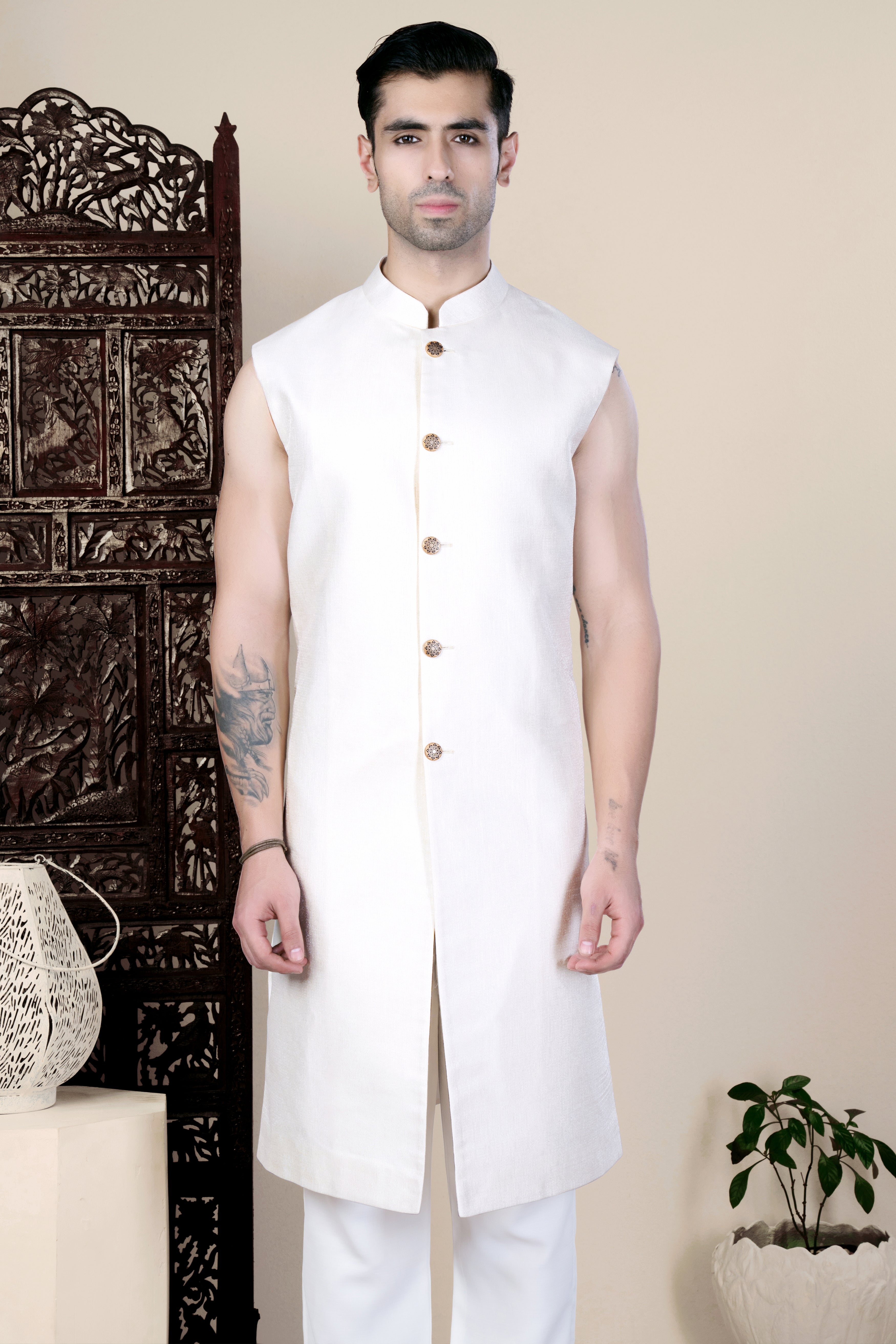 Bisque Beige Sleeveless Indo-Western