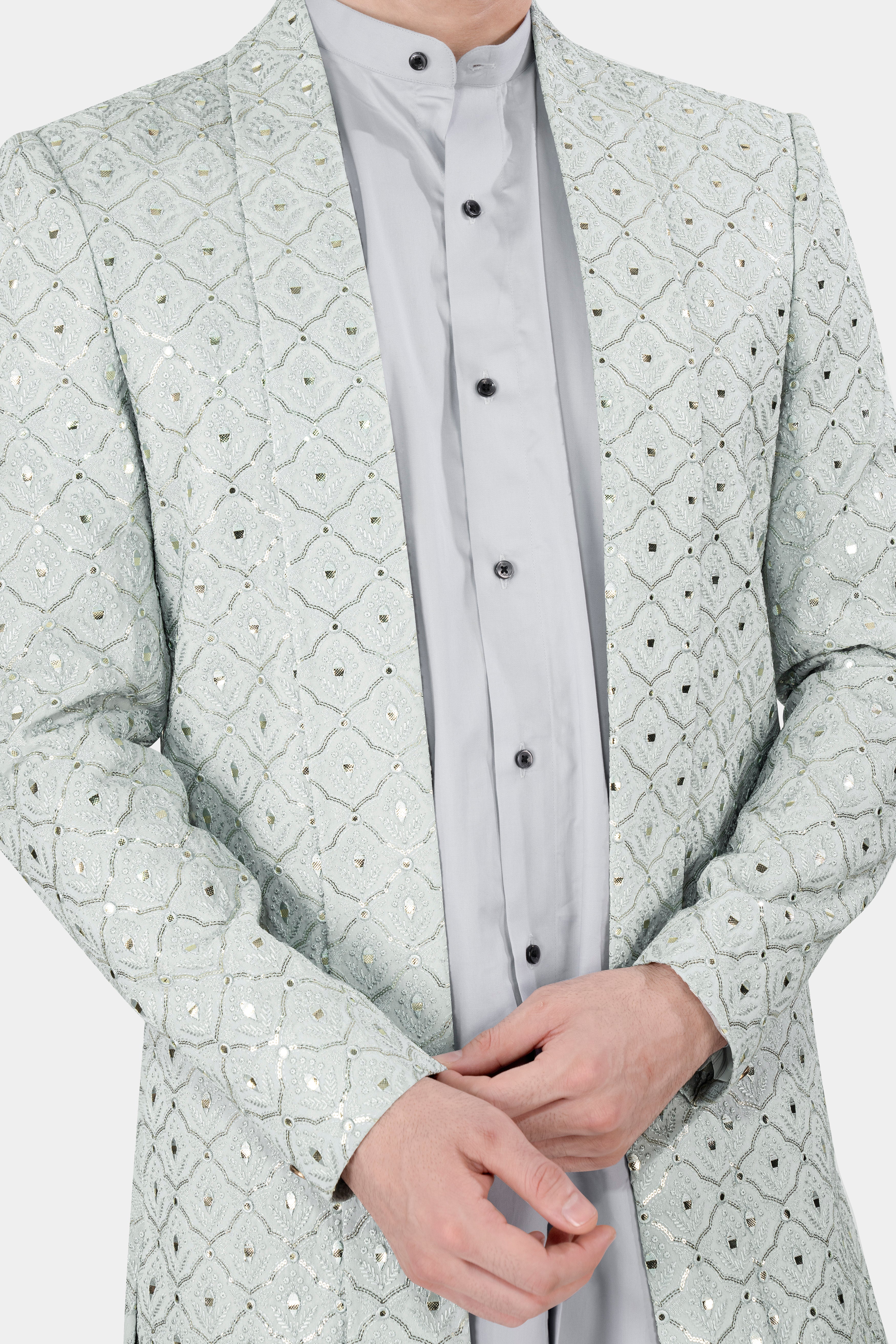 Snow Drift Green Mirror and Sequins Work With Gainsboro Gray Kurta and Pant Set