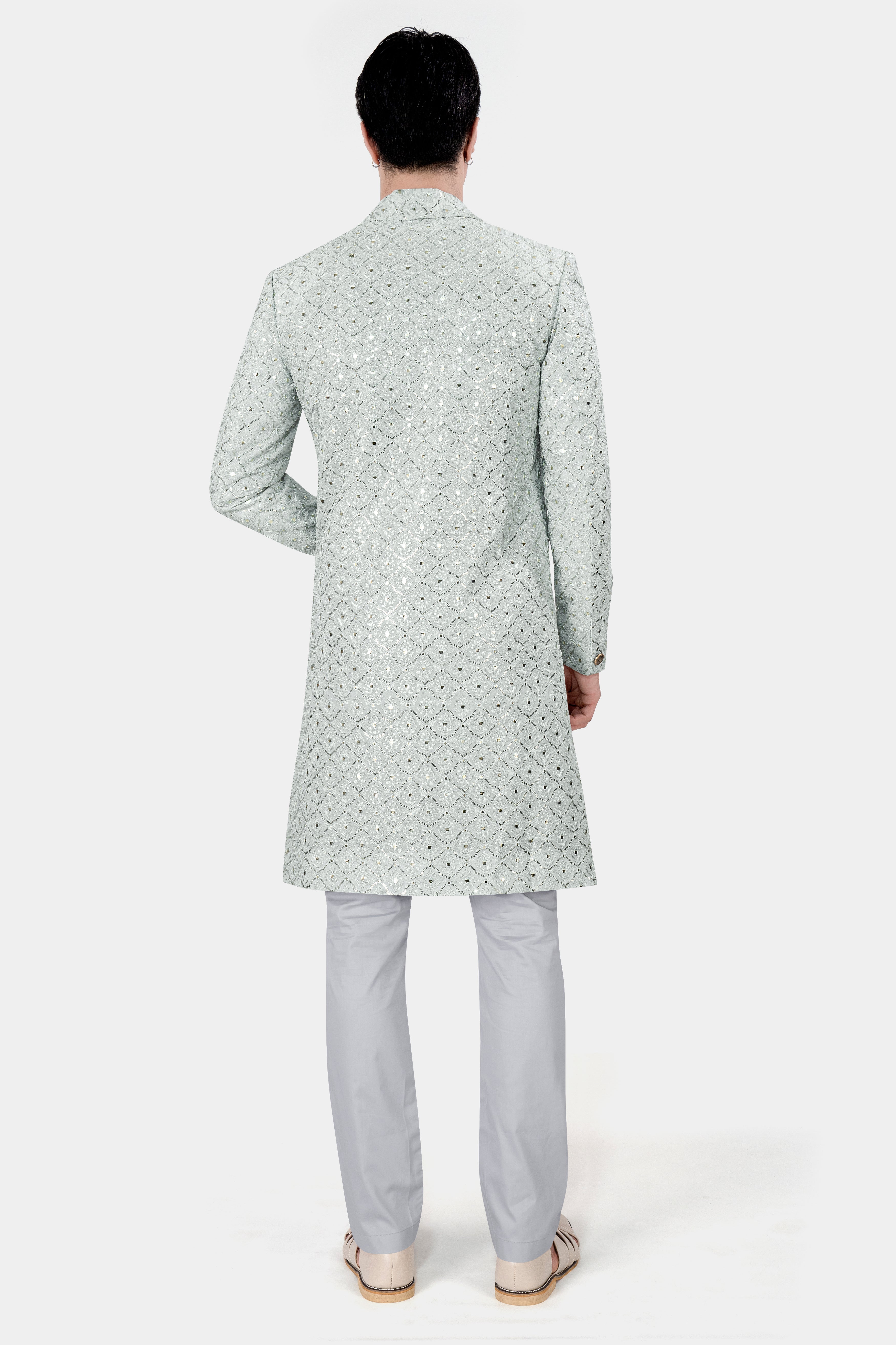 Snow Drift Green Mirror and Sequins Work With Gainsboro Gray Kurta and Pant Set