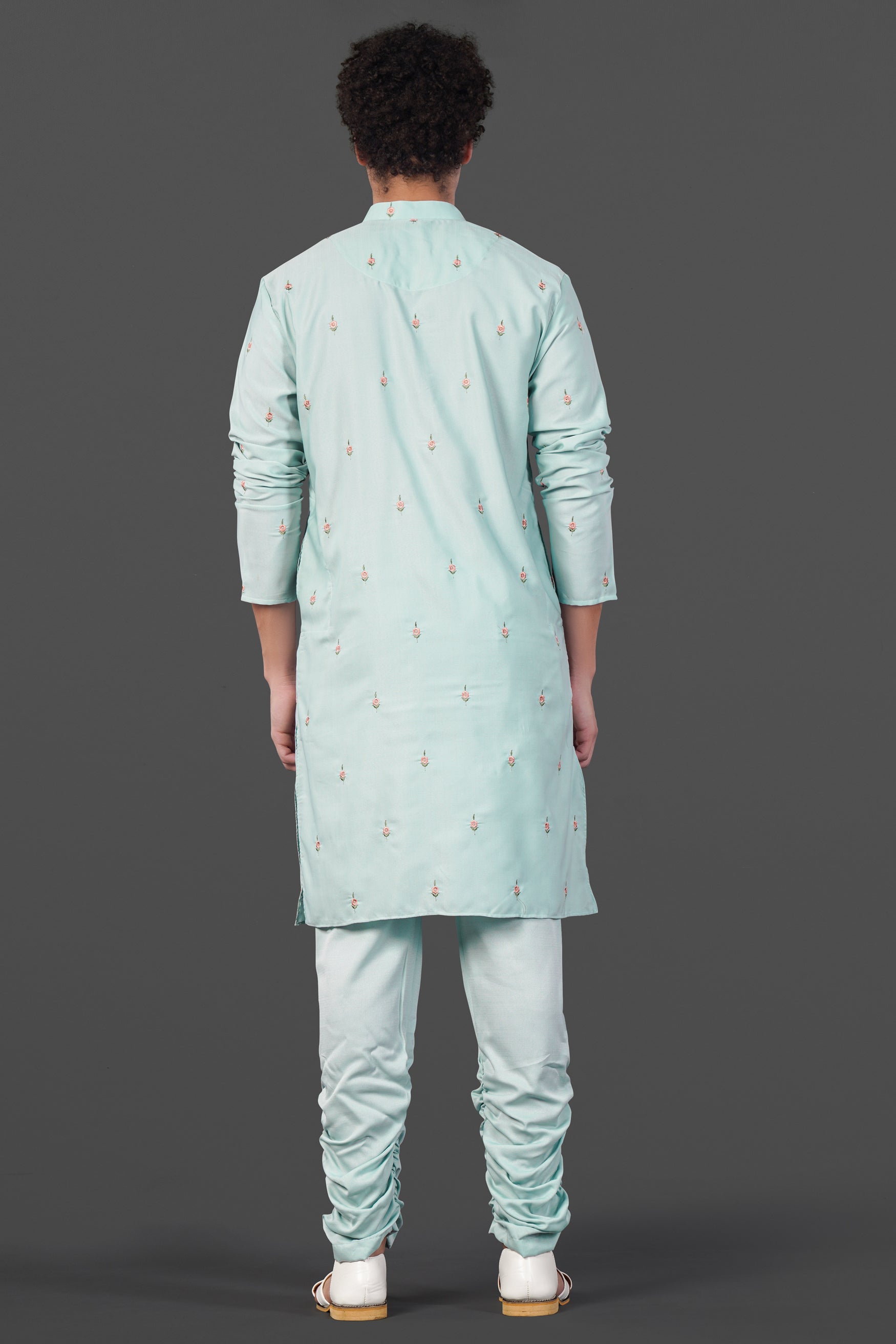 Merino Cream and Apricot Peach Multicolour Thread and Sequin Embroidered Indo-Western Sherwani Set