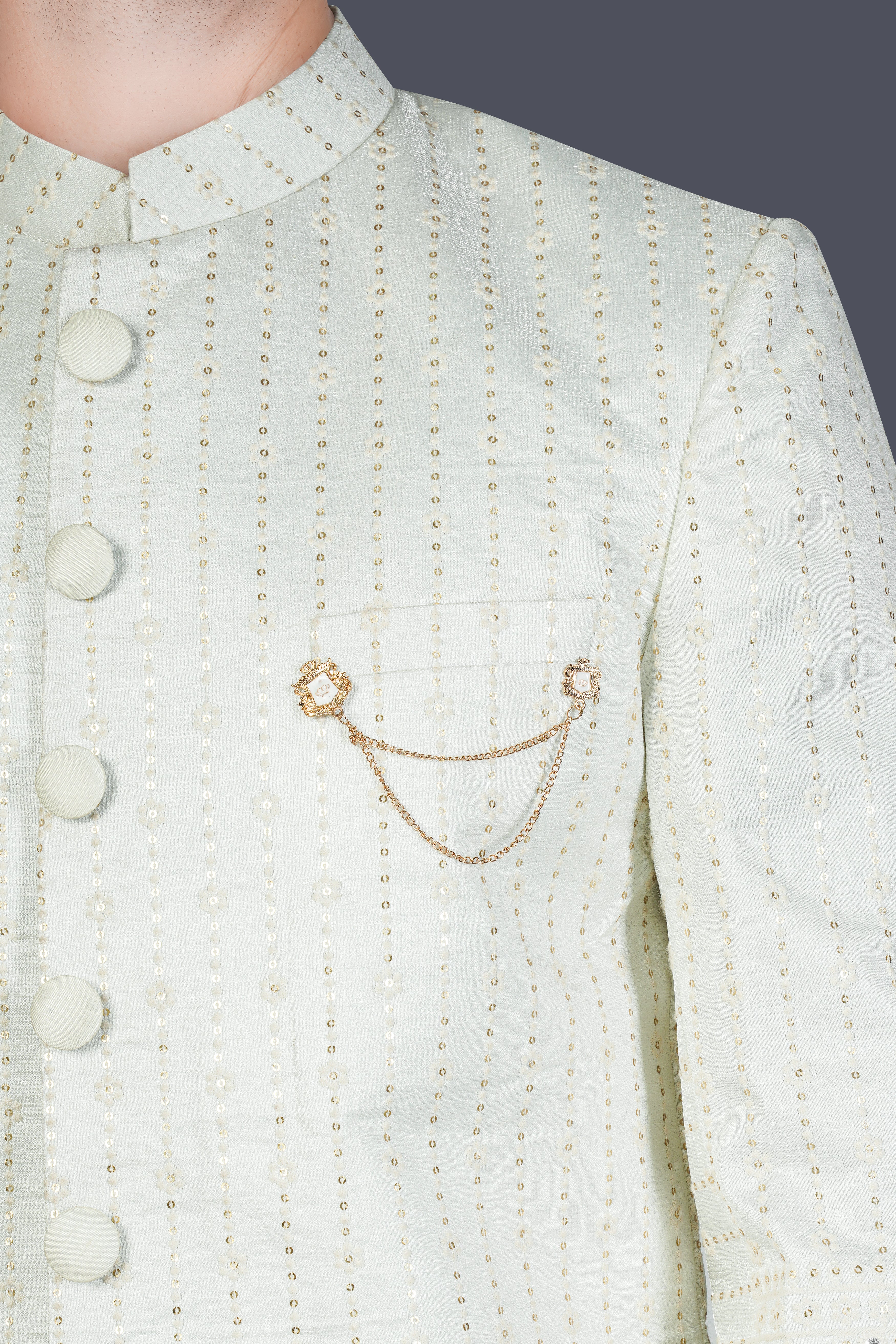 Periglacial Cream Sequin Embroidered Indo-Western Sherwani Set