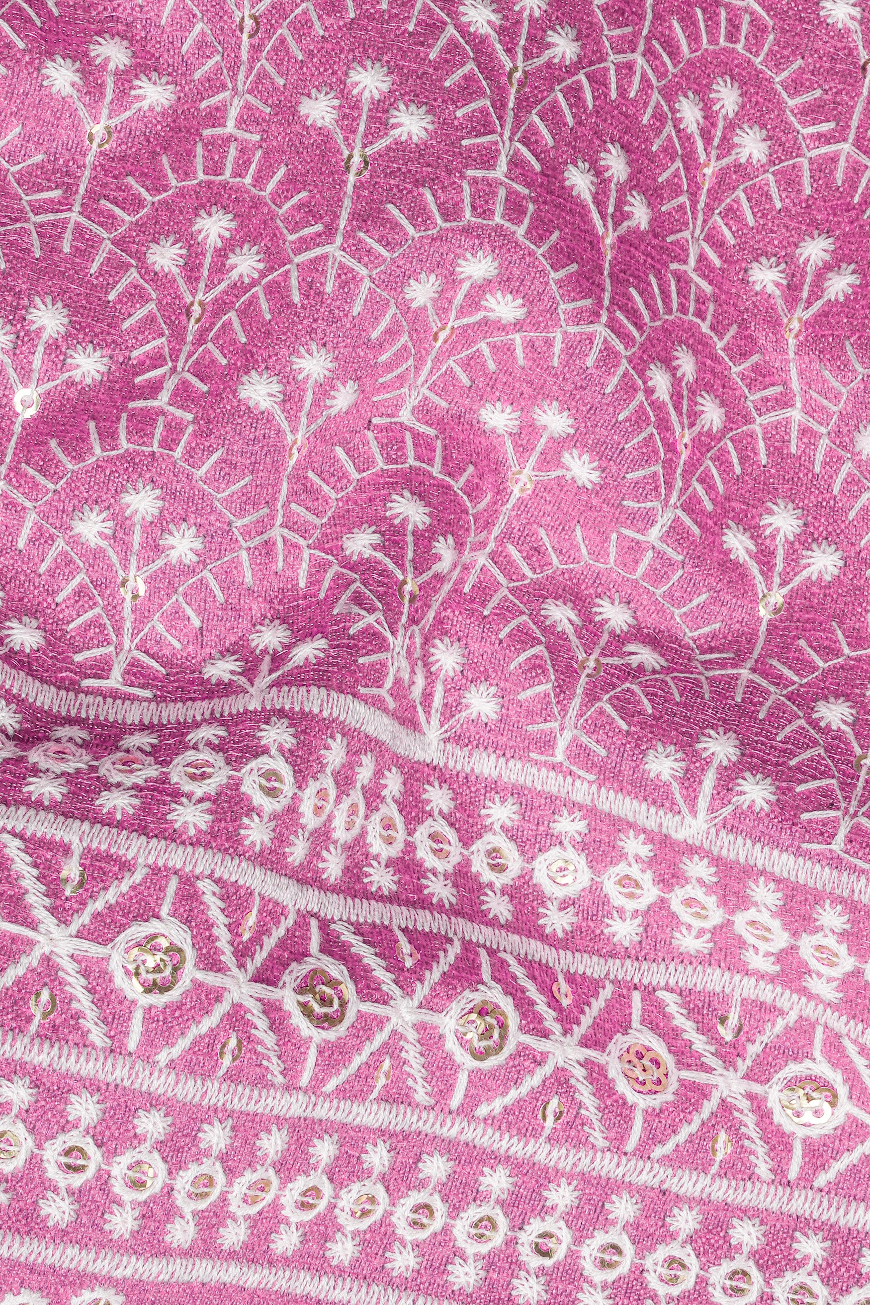 Bashful Pink and White Thread Embroidered Indo-Western