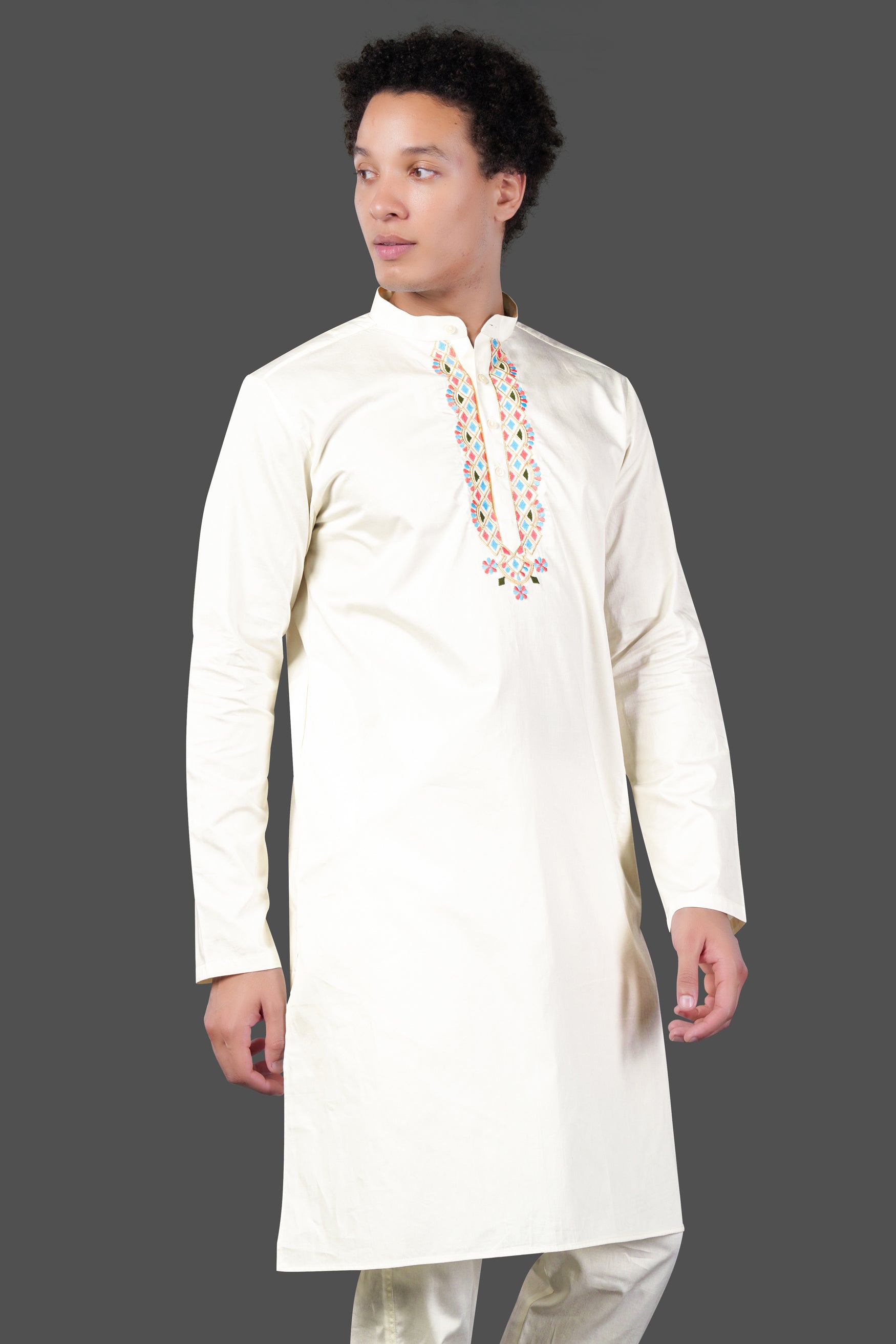 Merino Cream Multicolour Thread and Sequin Embroidered Indo-Western Sherwani