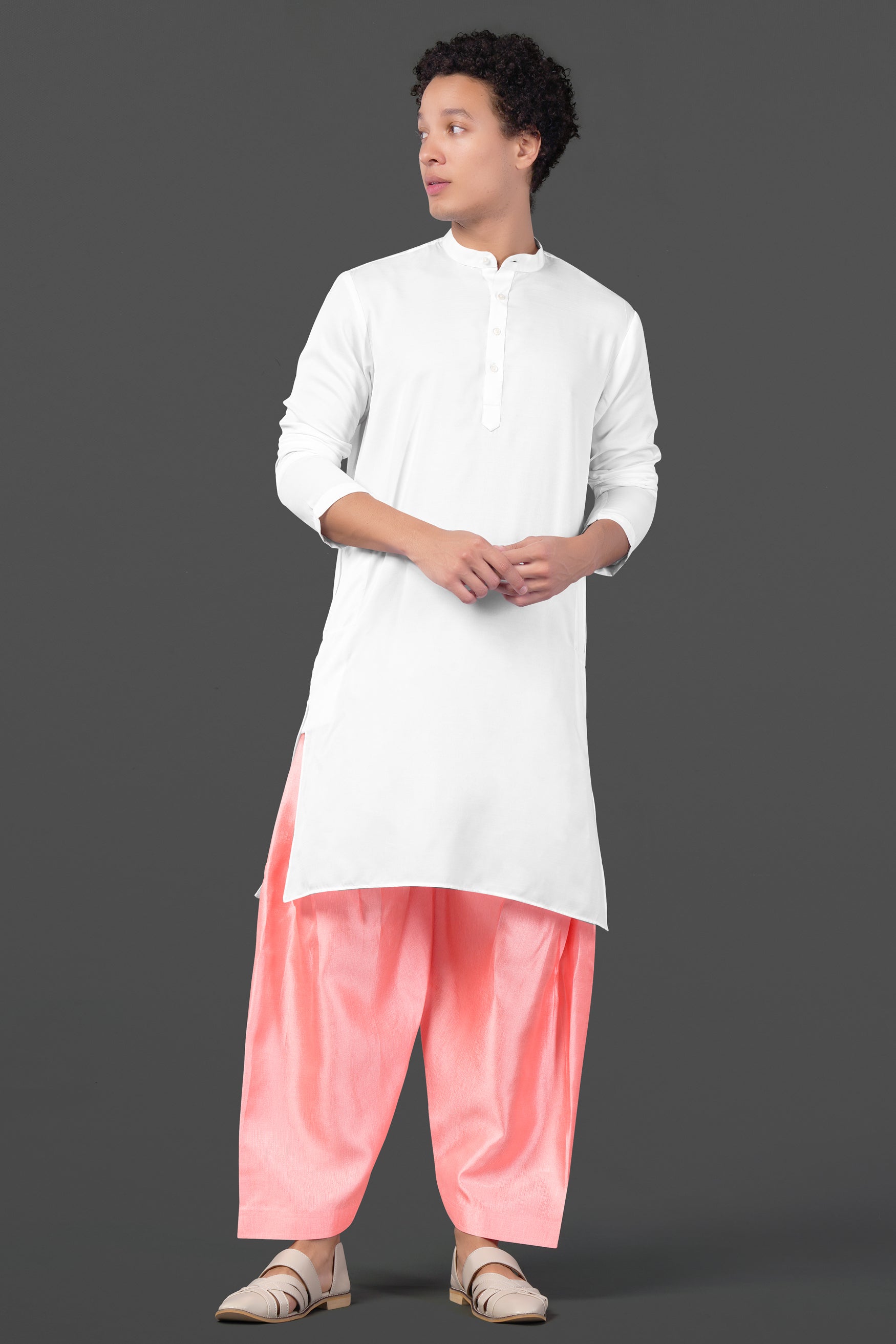 Porcelain Cream and Apricot Peach Multicolour Thread and Sequin Embroidered Indo-Western Sherwani