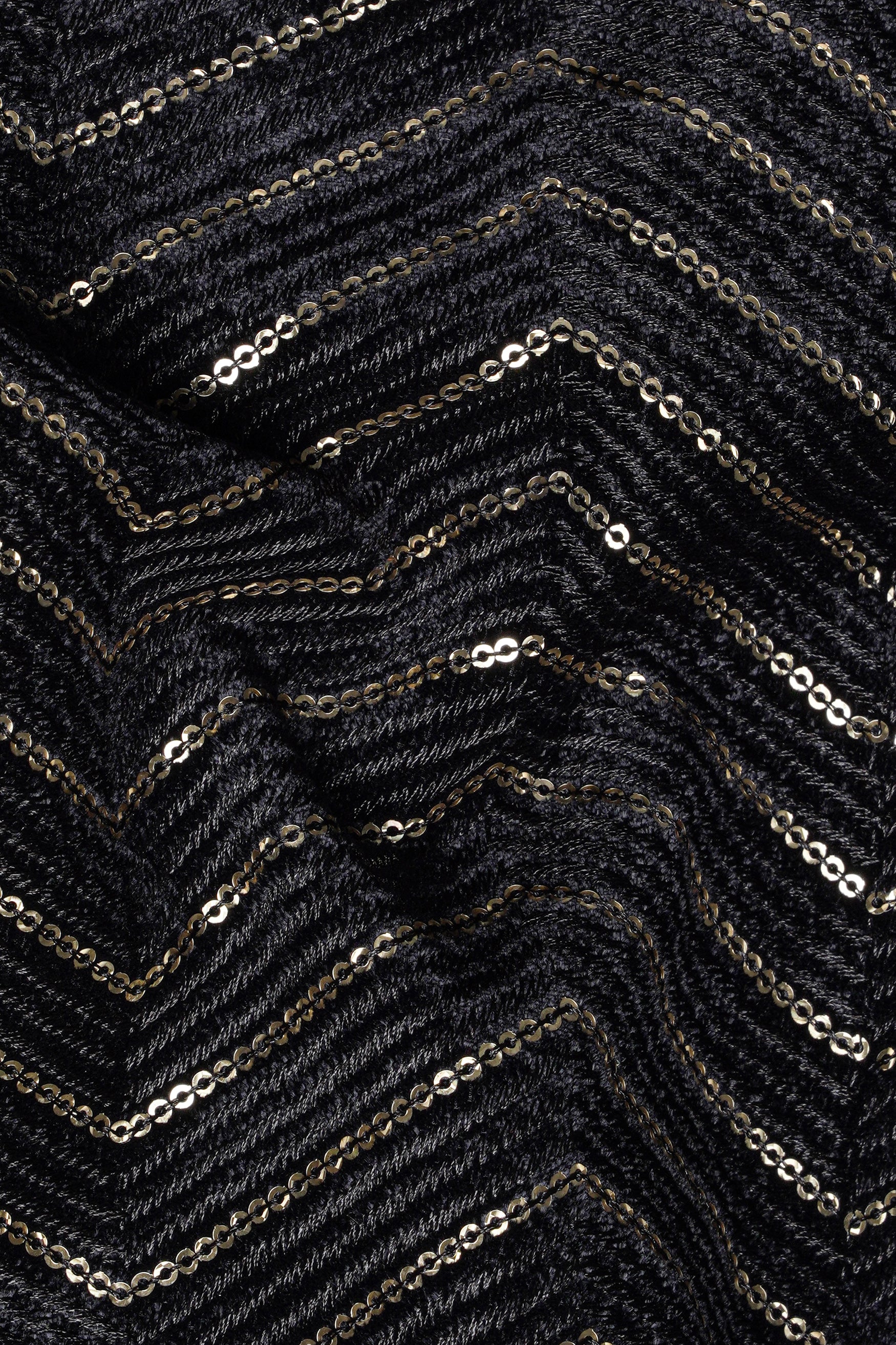 Jade Black Chevron Thread and Sequin Embroidered Indo-Western