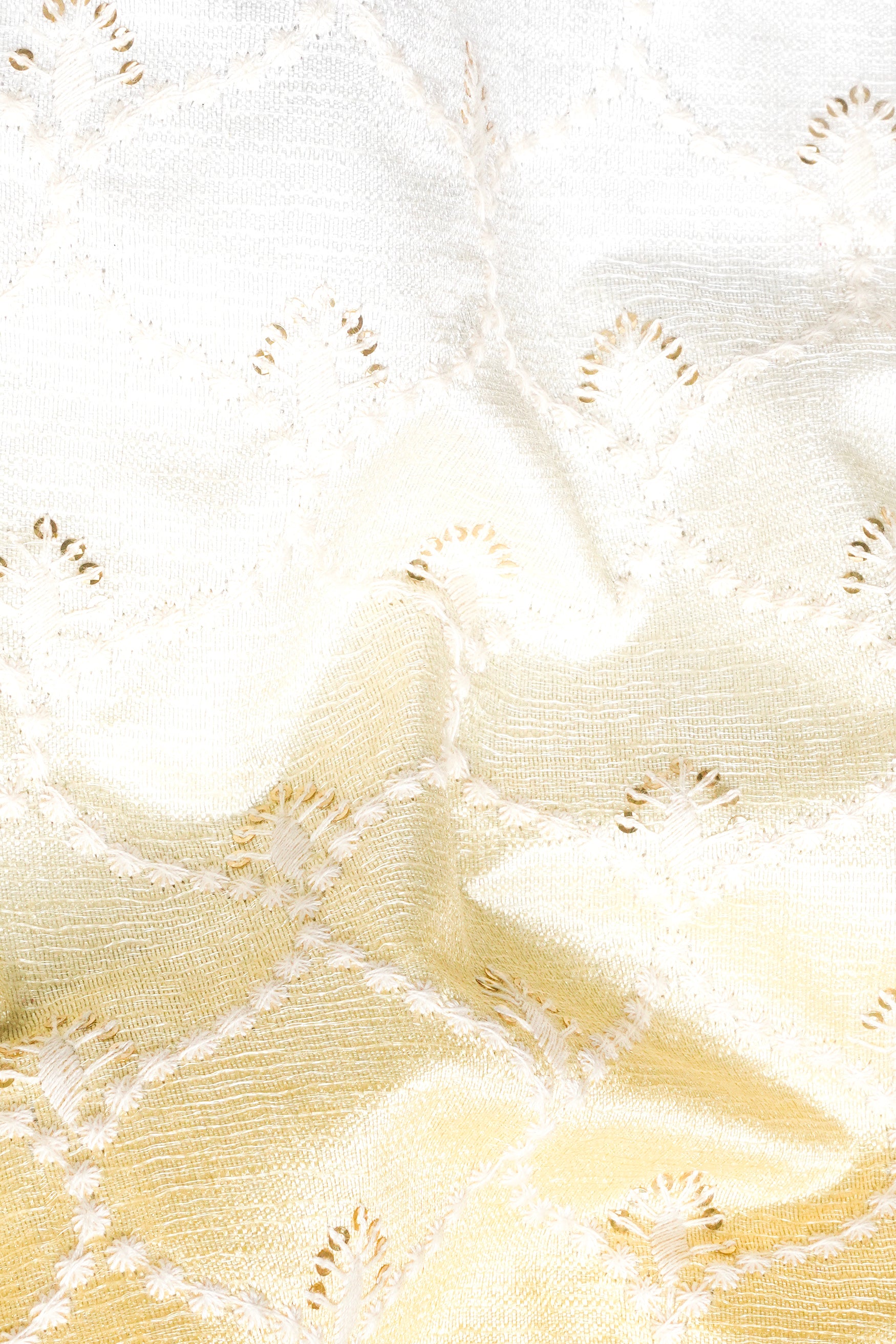 Bright White and Macaroni Yellow Ogee Thread and Sequin Embroidered Indo-Western