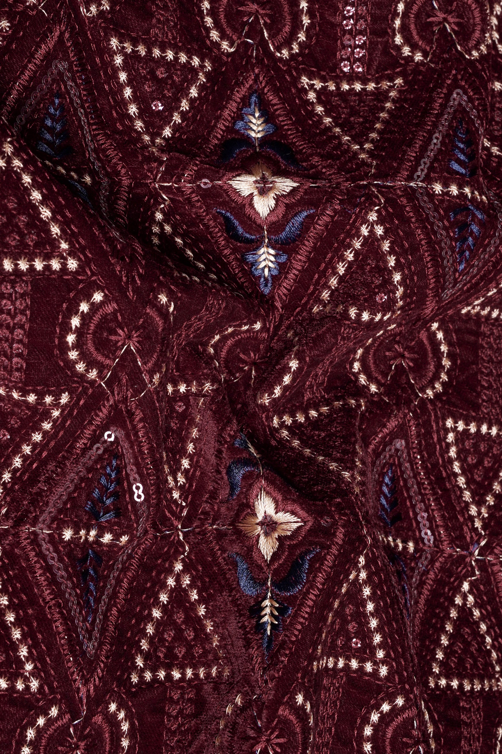 Castro Maroon and Peach Geometric Thread and Sequin Embroidered Indo-Western