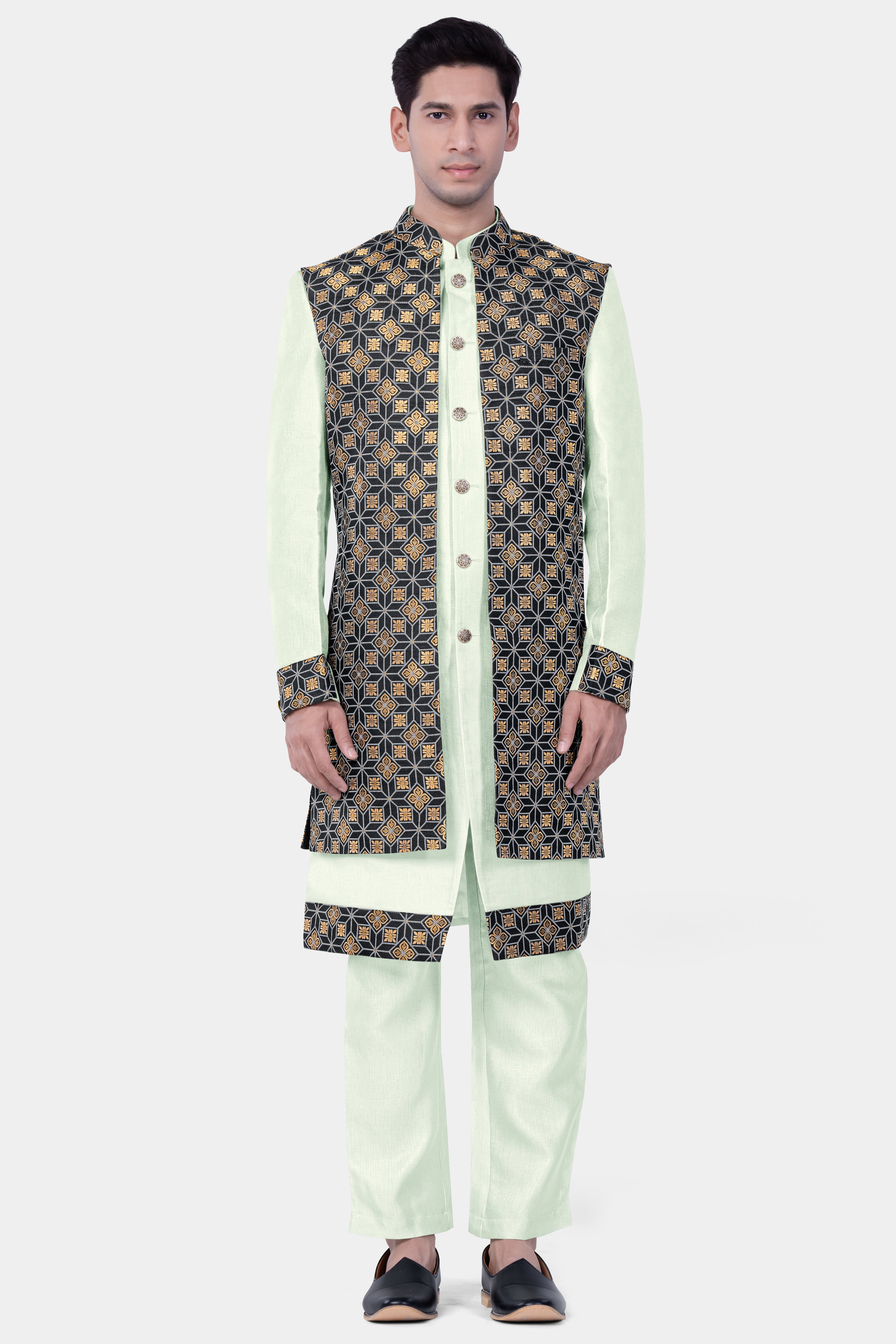 Zanah Green Jacquard Weave Indo-Western