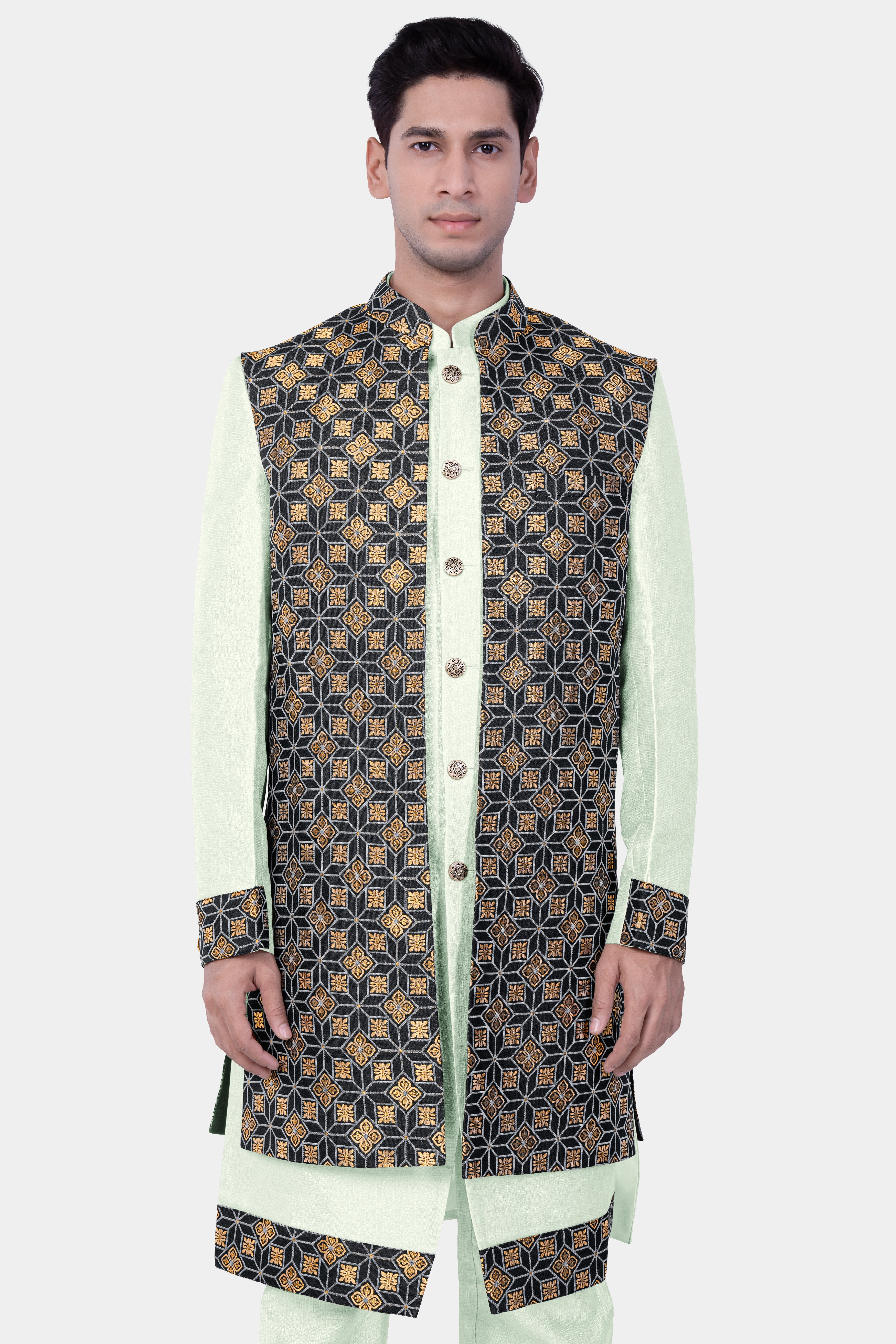 Zanah Green Jacquard Weave Indo-Western