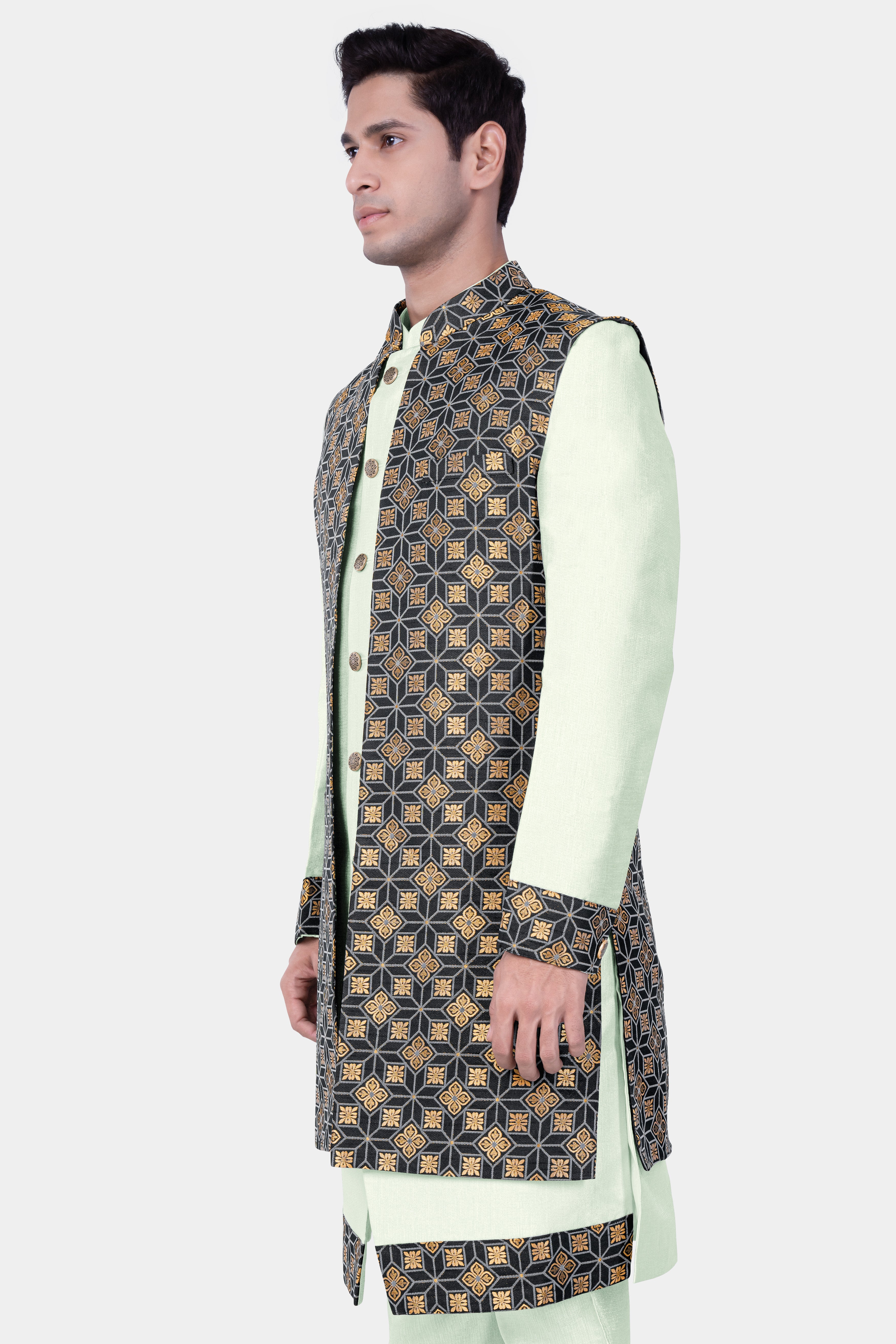 Zanah Green Jacquard Weave Indo-Western