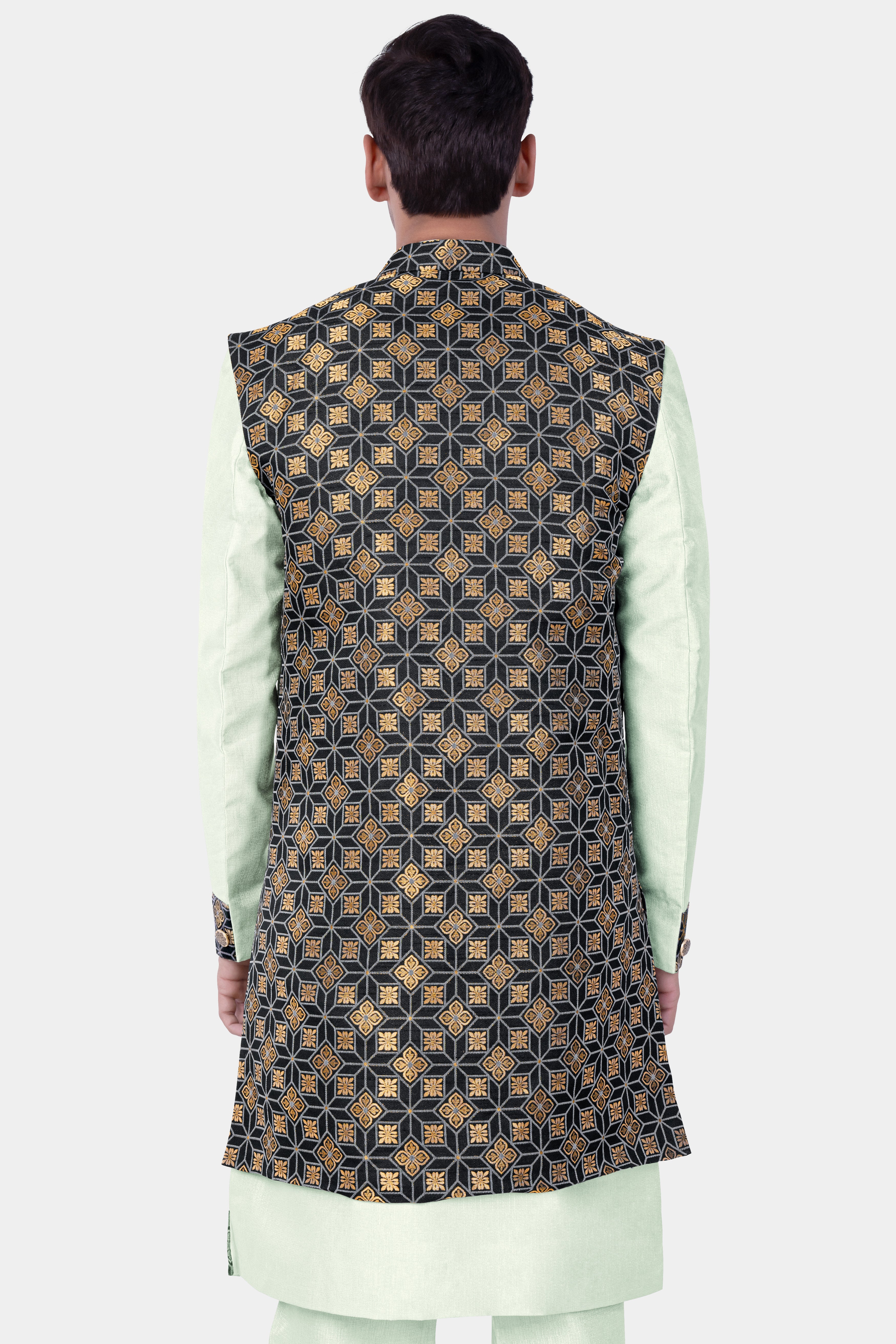 Zanah Green Jacquard Weave Indo-Western