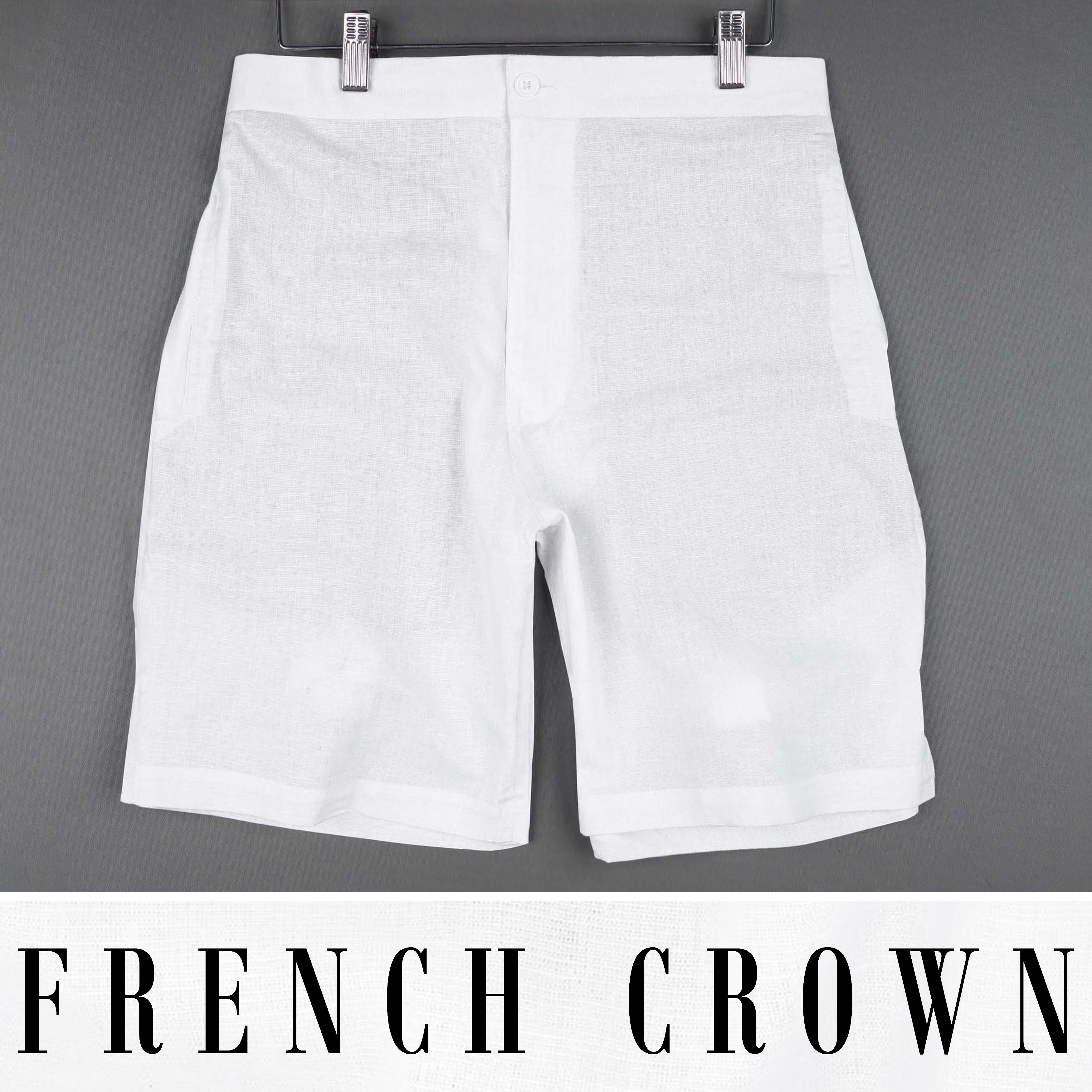 Bright White Plain-Solid Premium Linen Shorts For Men