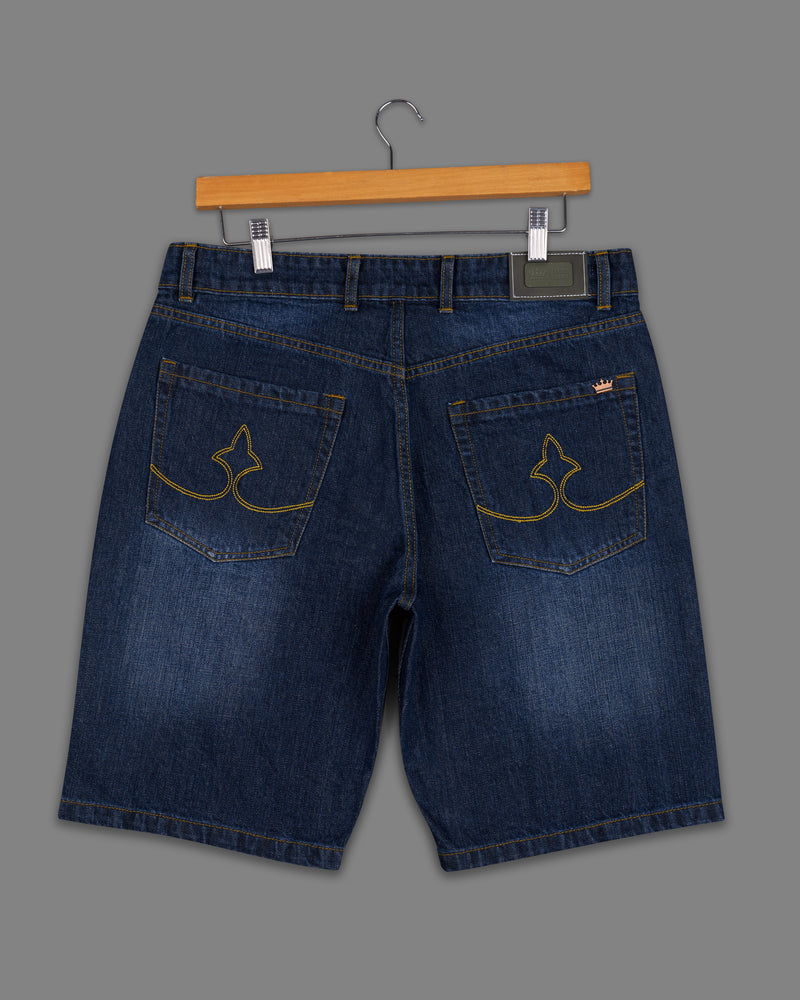 Mirage Navy Blue Mildly Distressed Whiskering Wash Denim Shorts SR214-28, SR214-30, SR214-32, SR214-34, SR214-36, SR214-38, SR214-40, SR214-42, SR214-44