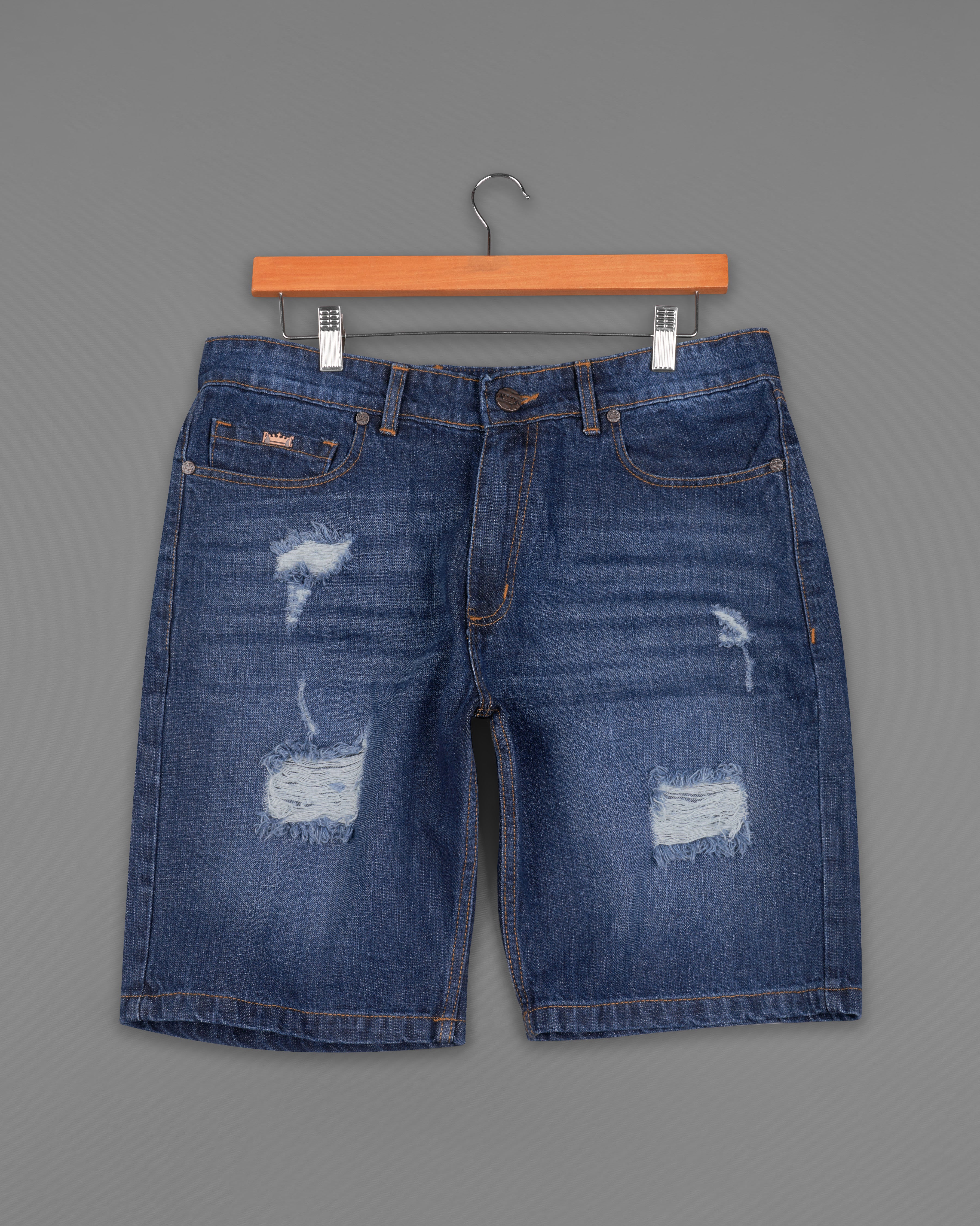 Buy Blue Mid Rise Denim Shorts for Men