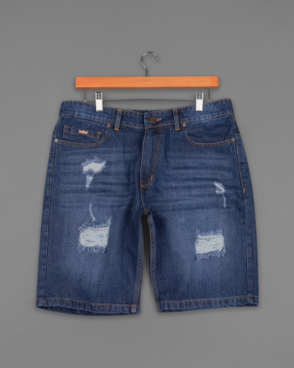 RHINO BLUE MILDLY DISTRESSED ACID WASH DENIM SHORTS