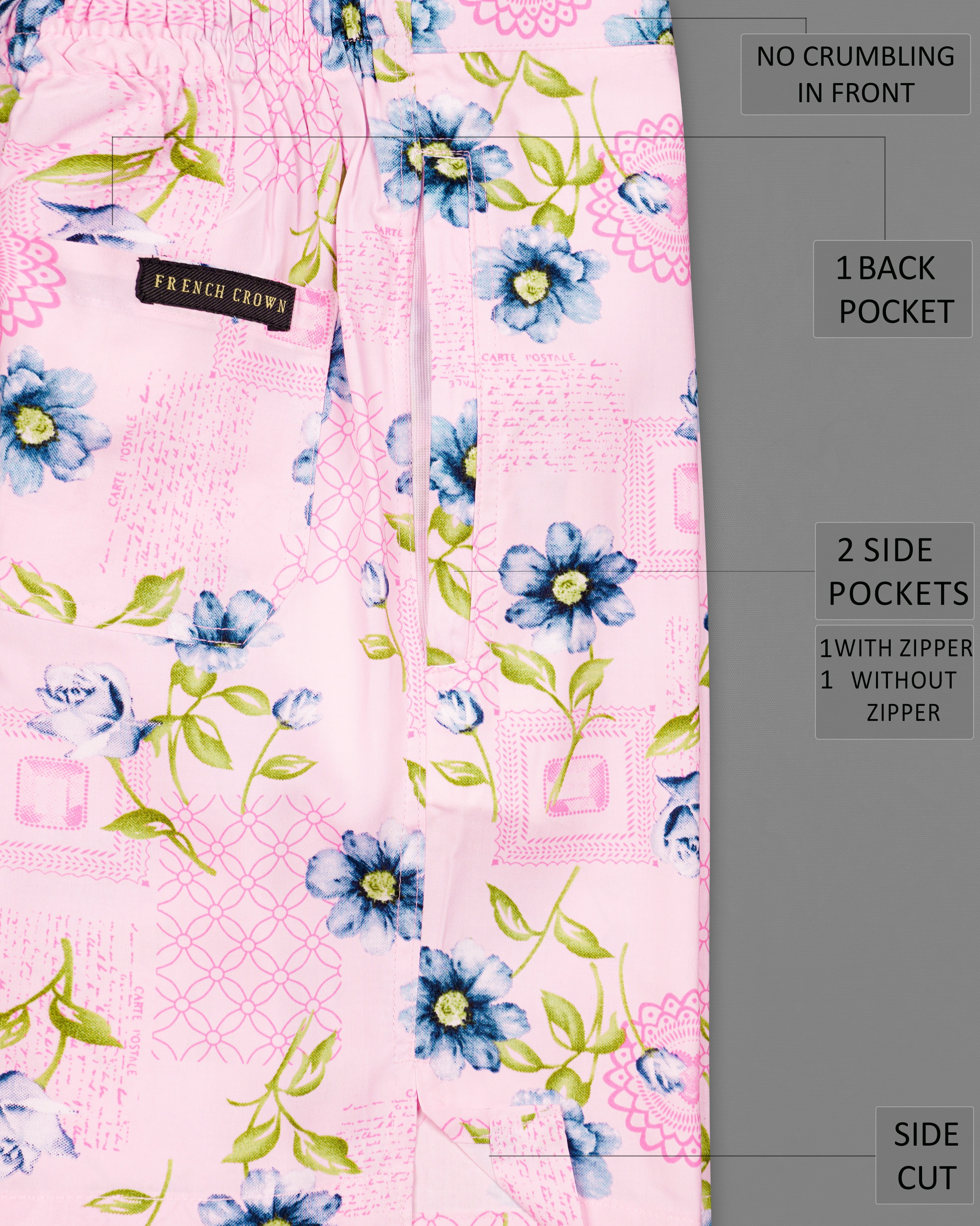 Azalea Pink Multicolour Floral Printed Premium Cotton Shorts SR229-28, SR229-30, SR229-32, SR229-34, SR229-36, SR229-38, SR229-40, SR229-42, SR229-44