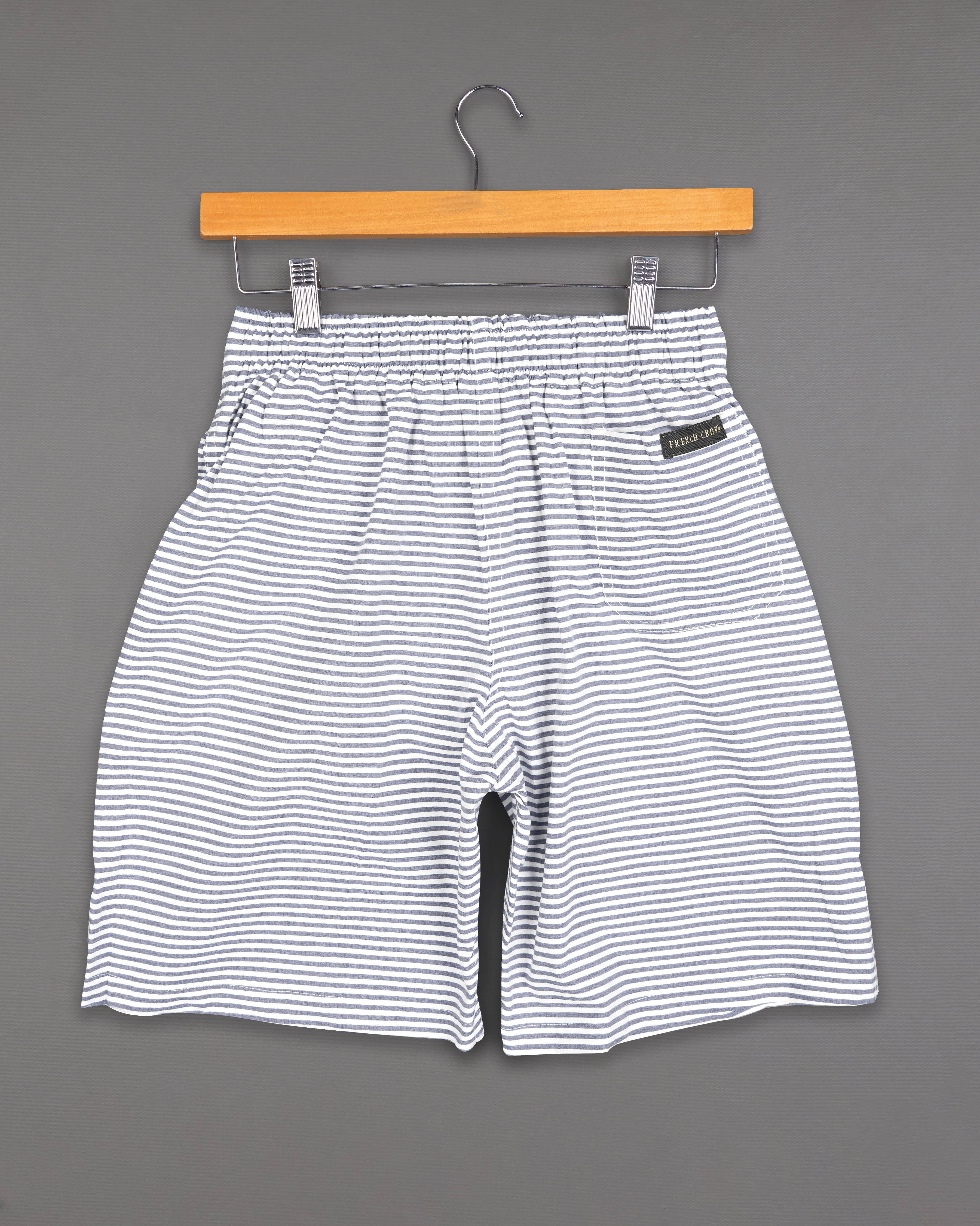 Bright White and Raven Gray Striped Premium Cotton Shorts SR232-28, SR232-30, SR232-32, SR232-34, SR232-36, SR232-38, SR232-40, SR232-42, SR232-44