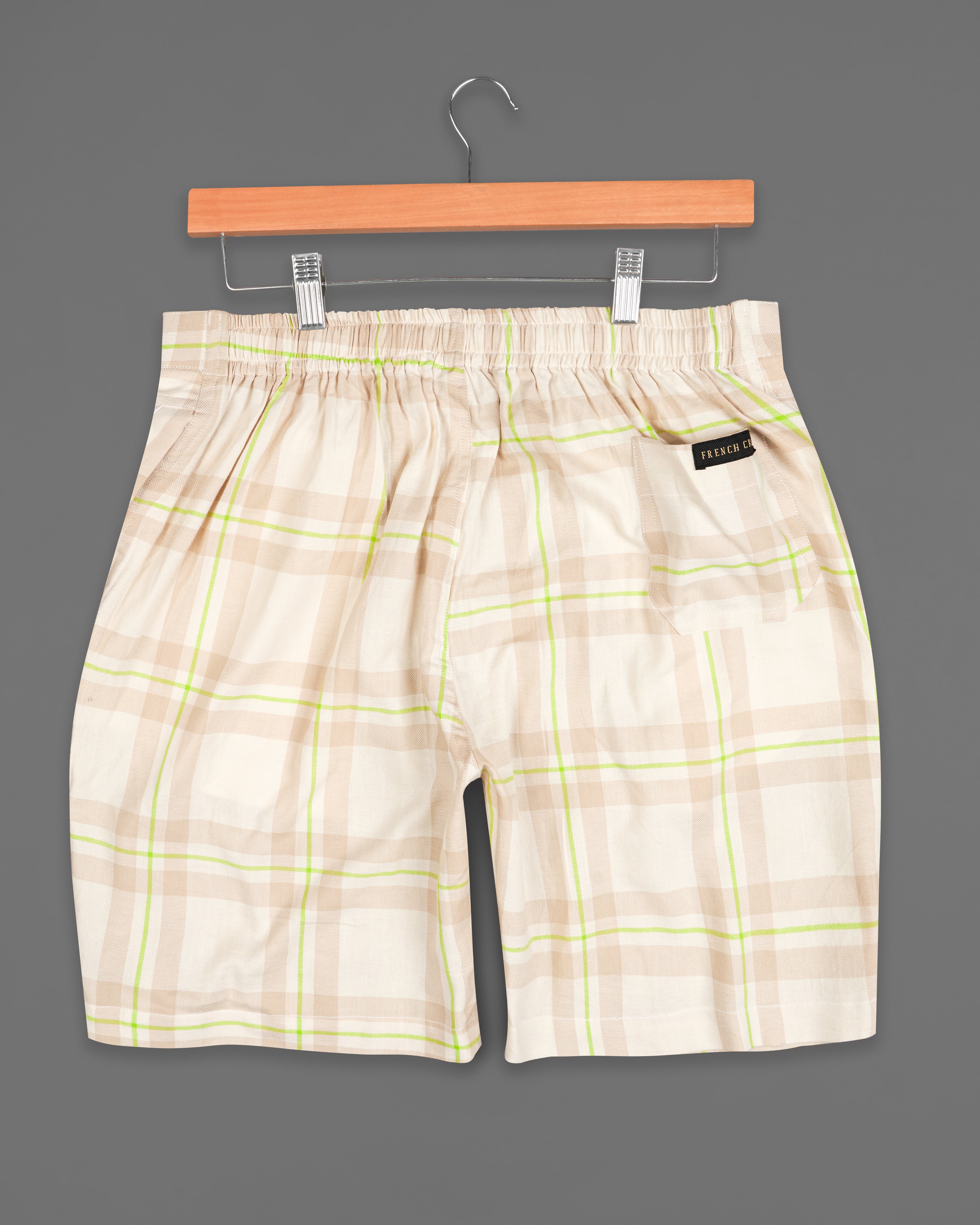 Mandys Cream with Conifer Green Twill Plaid Premium Cotton Short,SR233-28, SR233-30, SR233-32, SR233-34, SR233-36, SR233-38, SR233-40, SR233-42, SR233-44