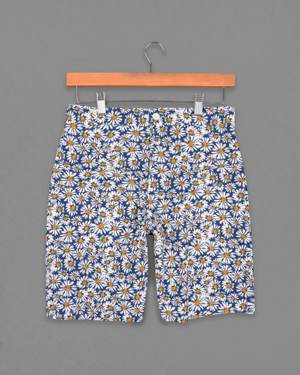 Marine Blue and White Multicolour Ditsy Textured Premium Tencel Shorts SR247-28, SR247-30, SR247-32, SR247-34, SR247-36, SR247-38, SR247-40, SR247-42, SR247-44