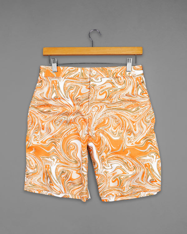 Cantaloupe Orange and White Printed Super Soft Premium Cotton Shorts SR259-28, SR259-30, SR259-32, SR259-34, SR259-36, SR259-38, SR259-40, SR259-42, SR259-44