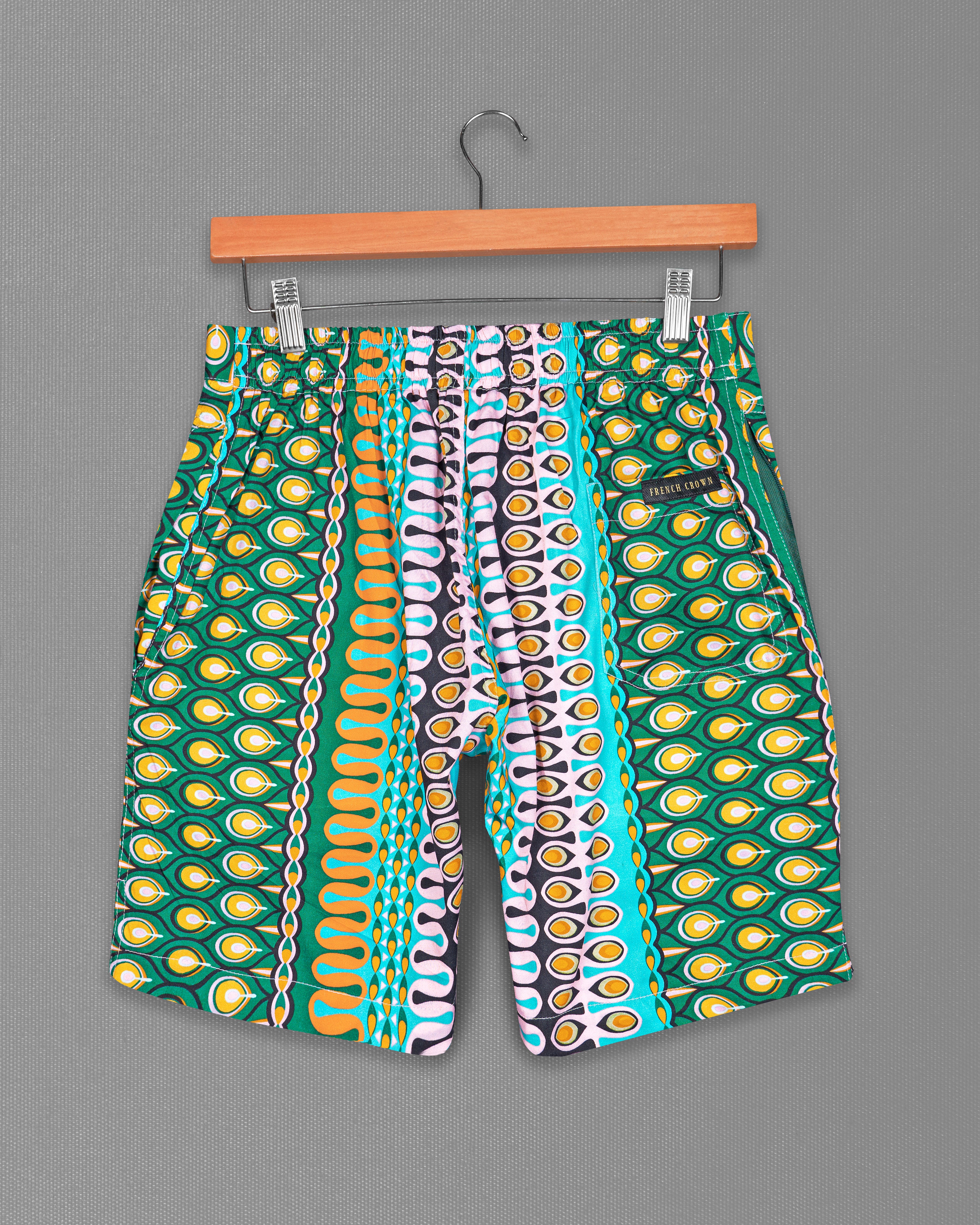 Aquamarine Green Multicolour Ankara Printed Super Soft Premium Cotton Shorts SR262-28, SR262-30, SR262-32, SR262-34, SR262-36, SR262-38, SR262-40, SR262-42, SR262-44