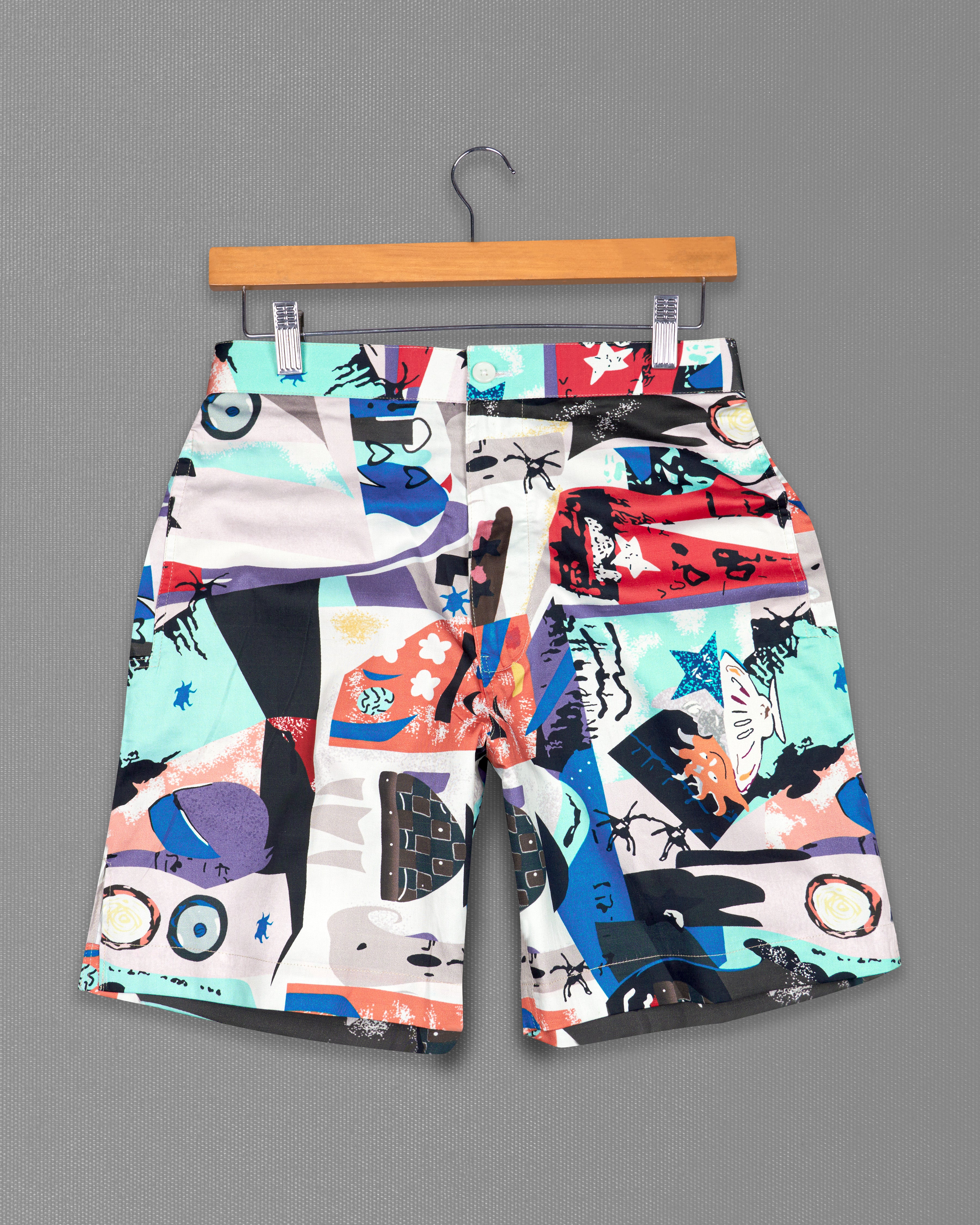 Twilight Blue with Cinnabar Red Abstract Printed Super Soft Premium Cotton Shorts SR265-28, SR265-30, SR265-32, SR265-34, SR265-36, SR265-38, SR265-40, SR265-42, SR265-44