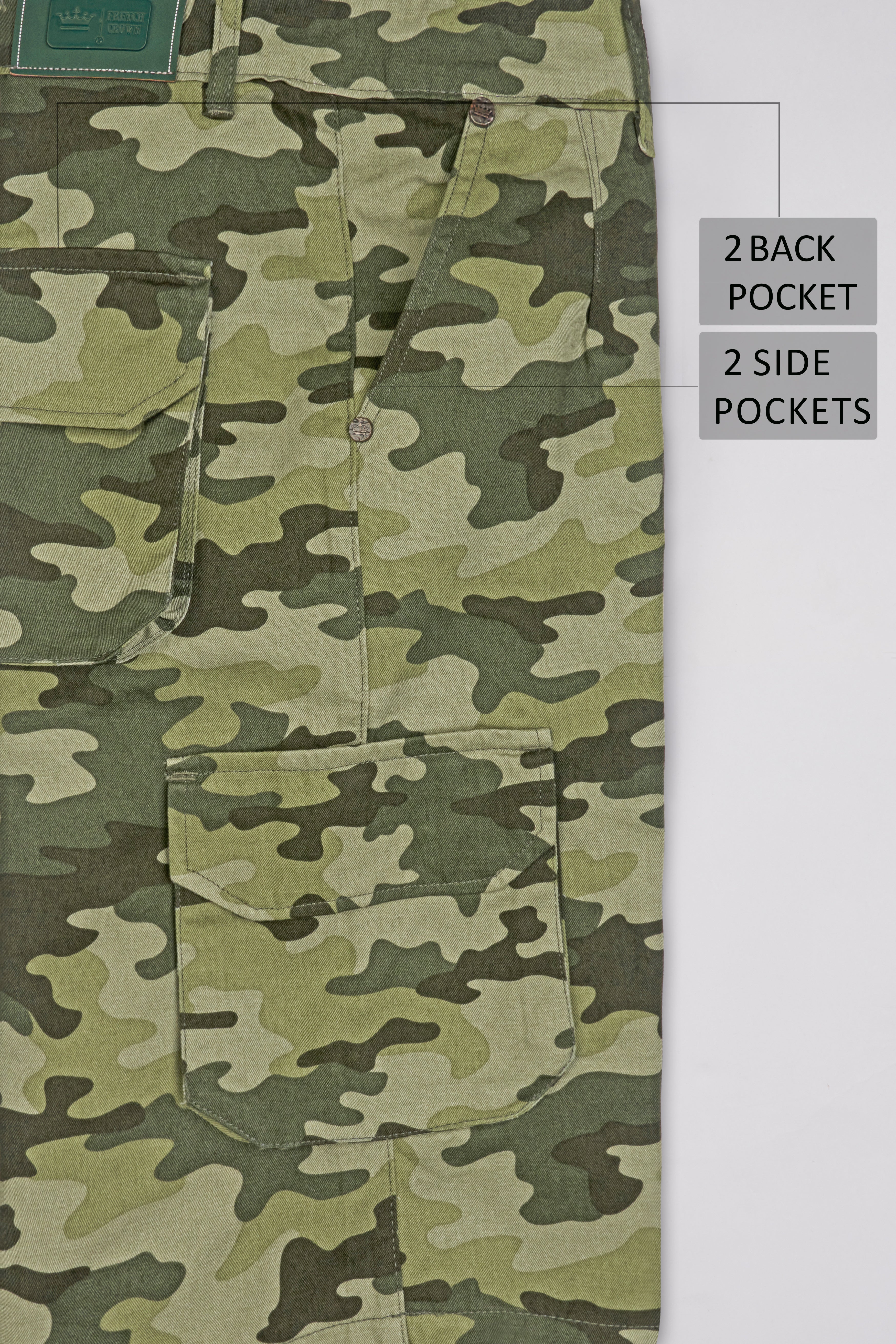Hillary Beige with Hemlock Green Camouflage Cargo Shorts SR273-28, SR273-30, SR273-32, SR273-34, SR273-36, SR273-38, SR273-40, SR273-42, SR273-44