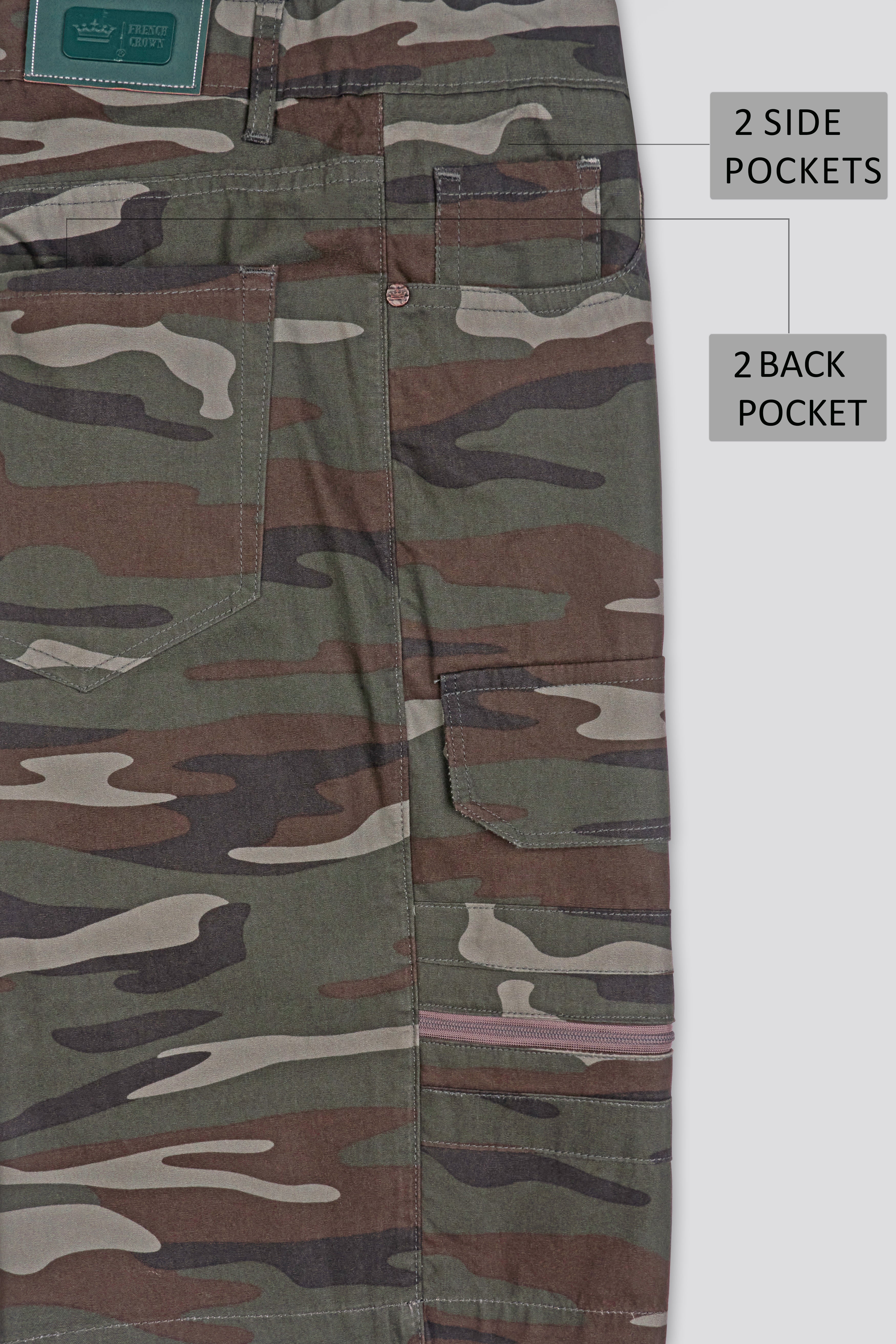 Tuscan Brown and Wenge Green Camouflage Cargo Shorts SR274-28, SR274-30, SR274-32, SR274-34, SR274-36, SR274-38, SR274-40, SR274-42, SR274-44