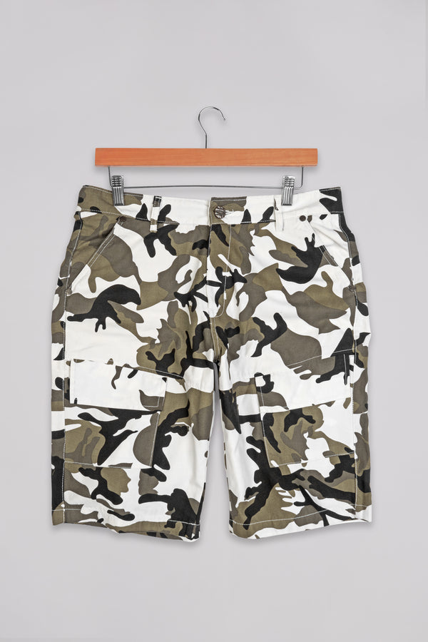 Bright White with Cement Brown and Eclipse Black Camouflage Cargo Shorts