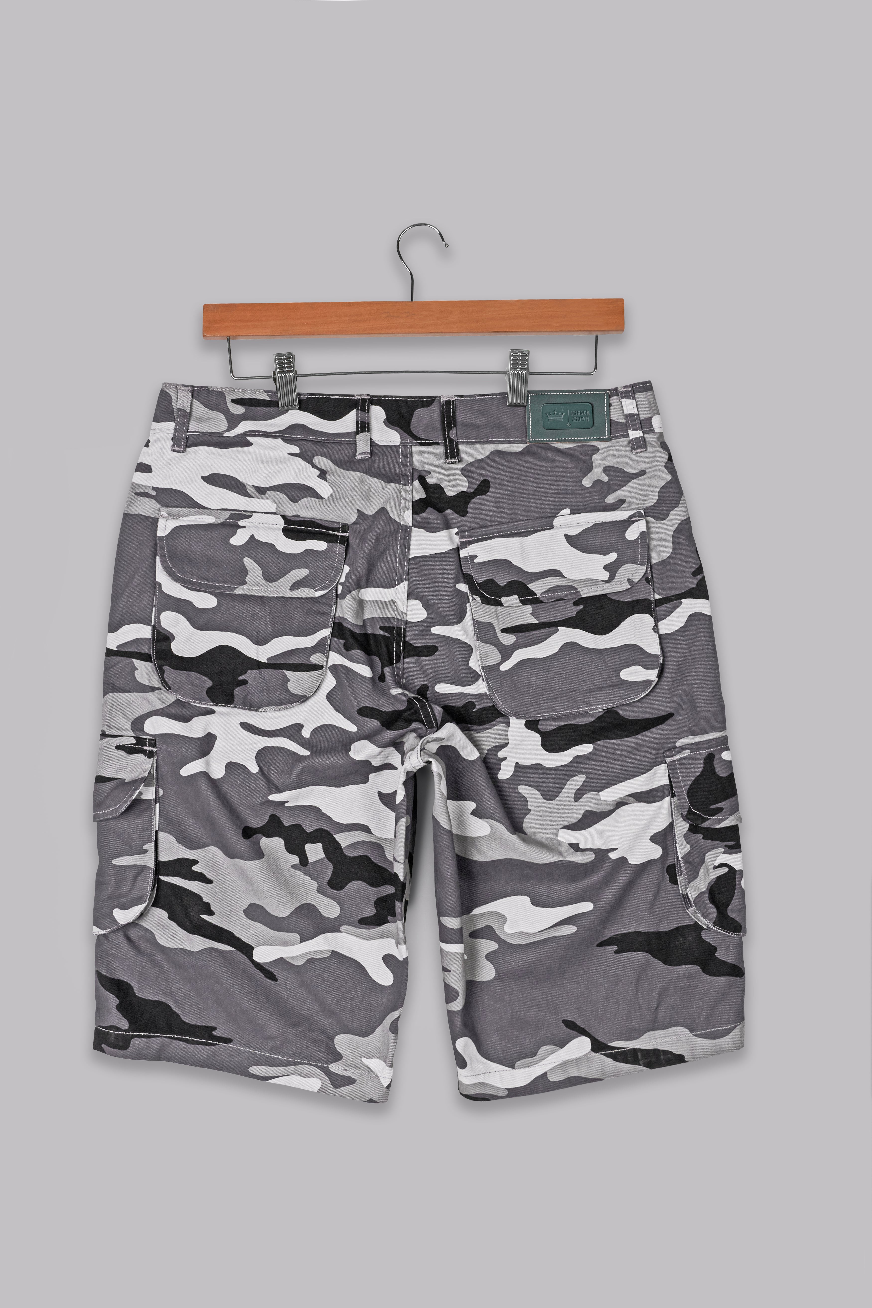 Porcelain White with Fuscous Gray and Black Camouflage Cargo Shorts SR276-28, SR276-30, SR276-32, SR276-34, SR276-36, SR276-38, SR276-40, SR276-42, SR276-44