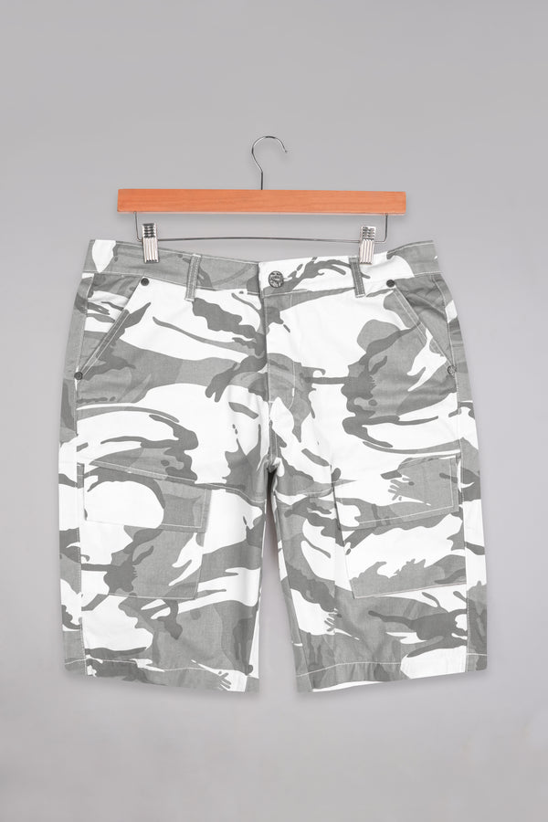Bright White and Mist Gray Camouflage Cargo Shorts