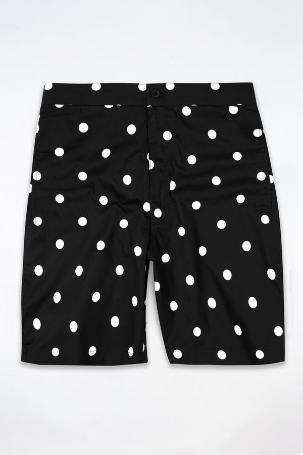 Jade Black and White Polka Dotted Premium Cotton Shorts