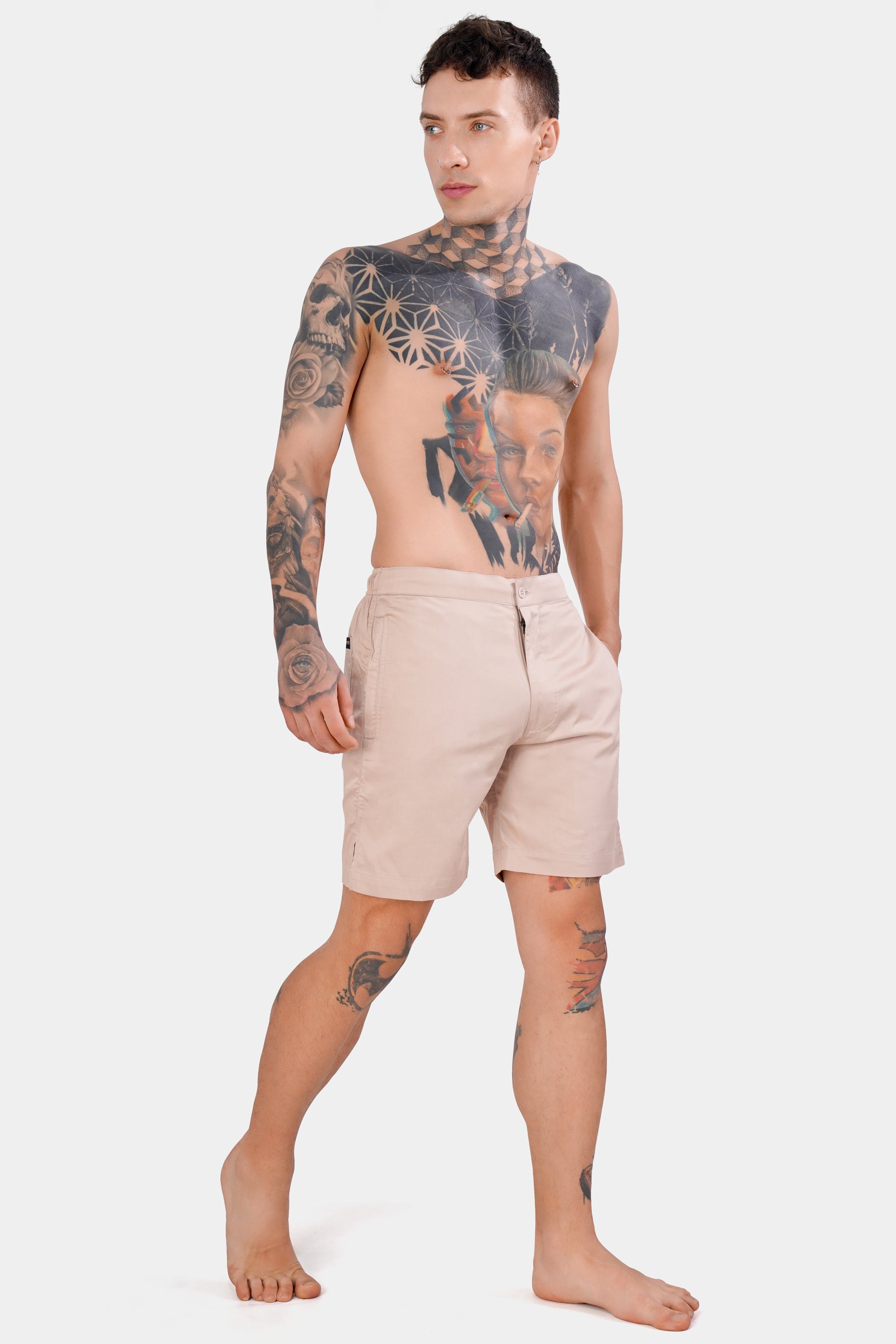 Oyster Beige Subtle Sheen Super Soft Premium Cotton Shorts