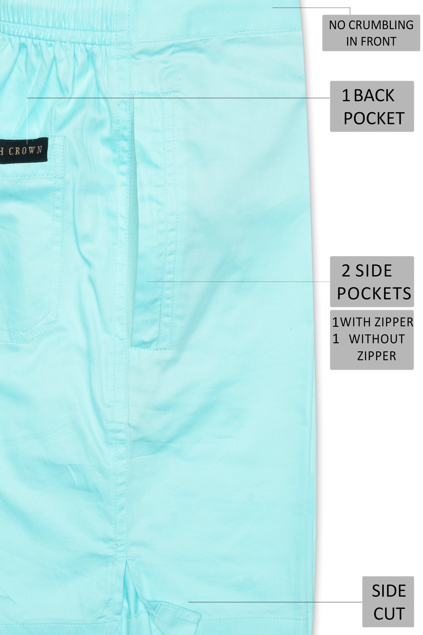 Cyan Blue Subtle Sheen Super Soft Premium Cotton Shorts SR307-28,  SR307-30,  SR307-32,  SR307-34,  SR307-36,  SR307-38,  SR307-40,  SR307-42,  SR307-44