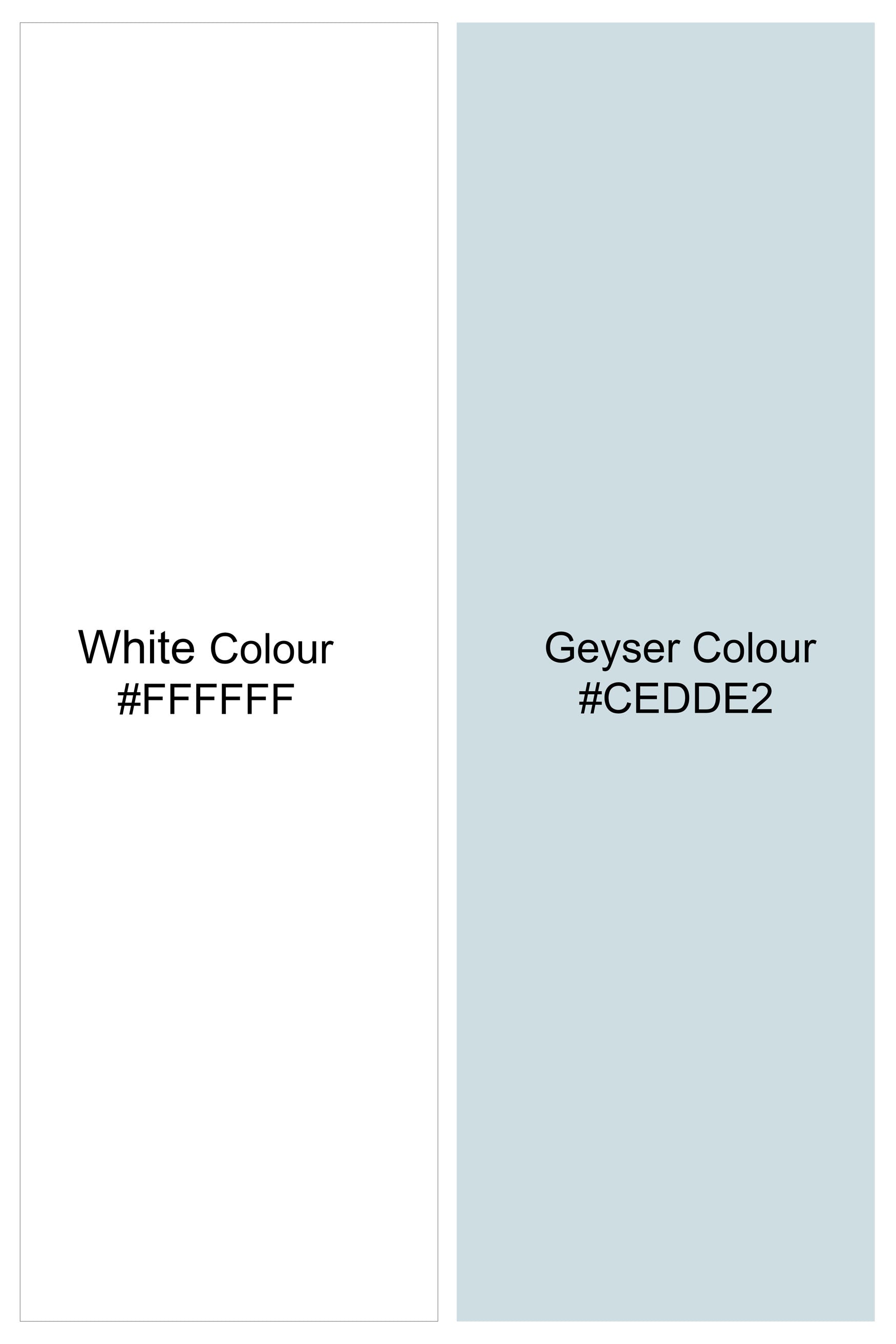 Bright White with Geyser Blue Leaves Printed Subtle Sheen Super Soft Premium Cotton Shorts SR343-28,  SR343-30,  SR343-32,  SR343-34,  SR343-36,  SR343-38,  SR343-40,  SR343-42,  SR343-44