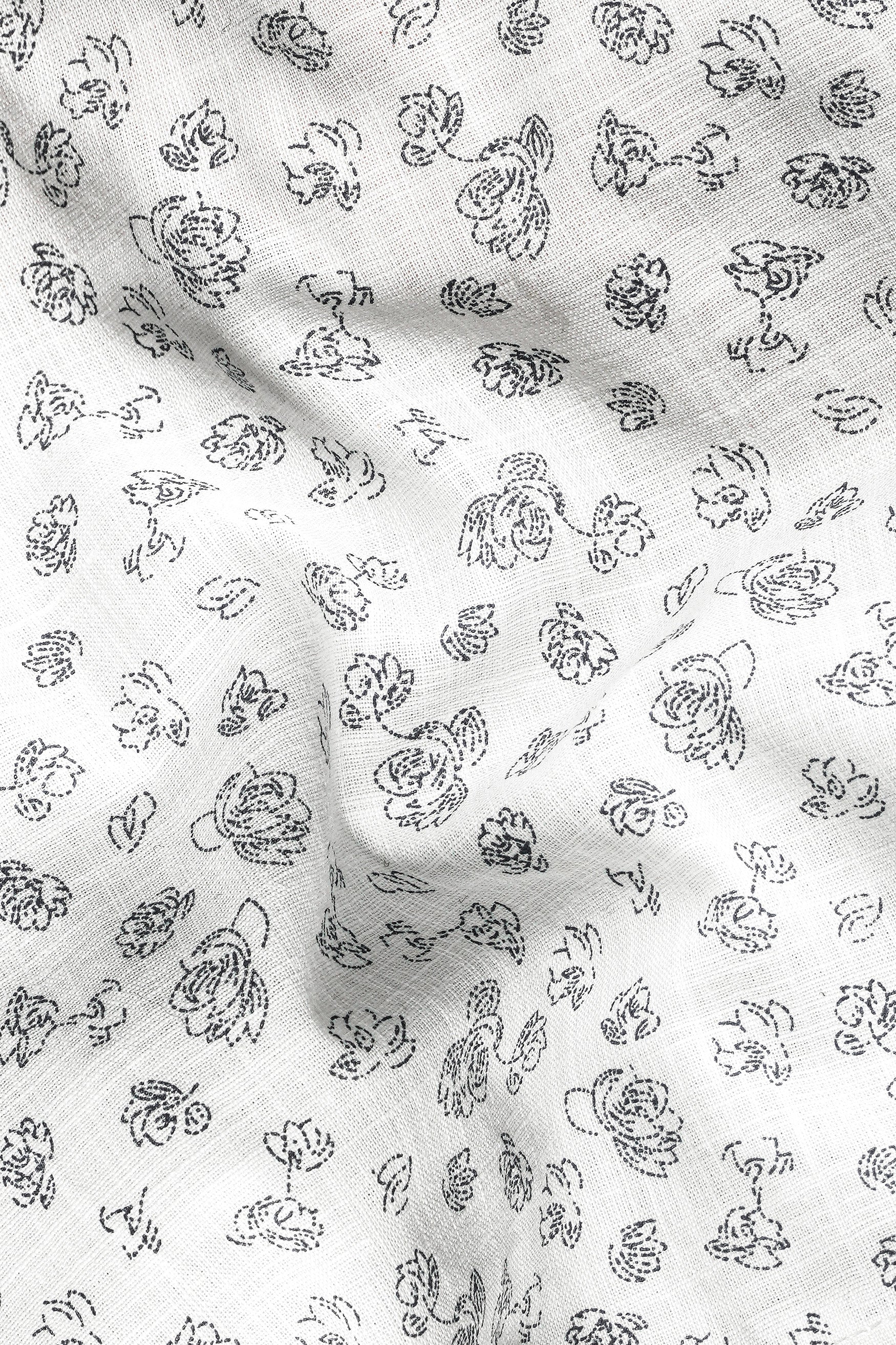 Bright White with Jade Black Flowers Printed Premium Linen Shorts SR347-28,  SR347-30,  SR347-32,  SR347-34,  SR347-36,  SR347-38,  SR347-40,  SR347-42,  SR347-44