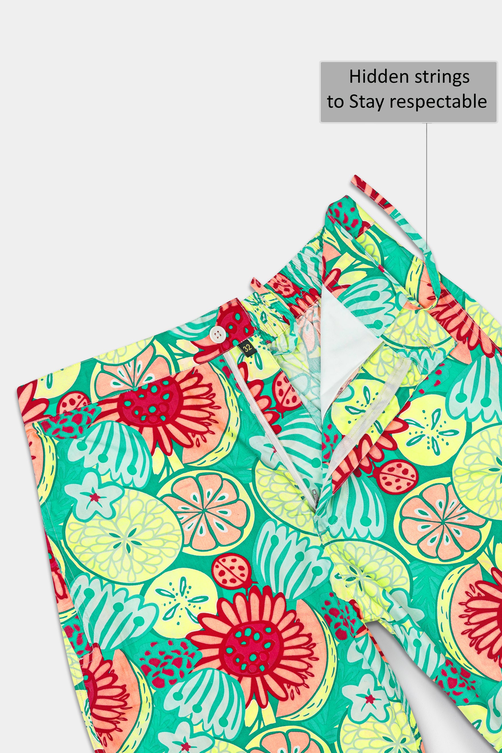 Caribbean Green with Scarlet Red Floral Printed Premium Cotton Shorts SR349-28,  SR349-30,  SR349-32,  SR349-34,  SR349-36,  SR349-38,  SR349-40,  SR349-42,  SR349-44