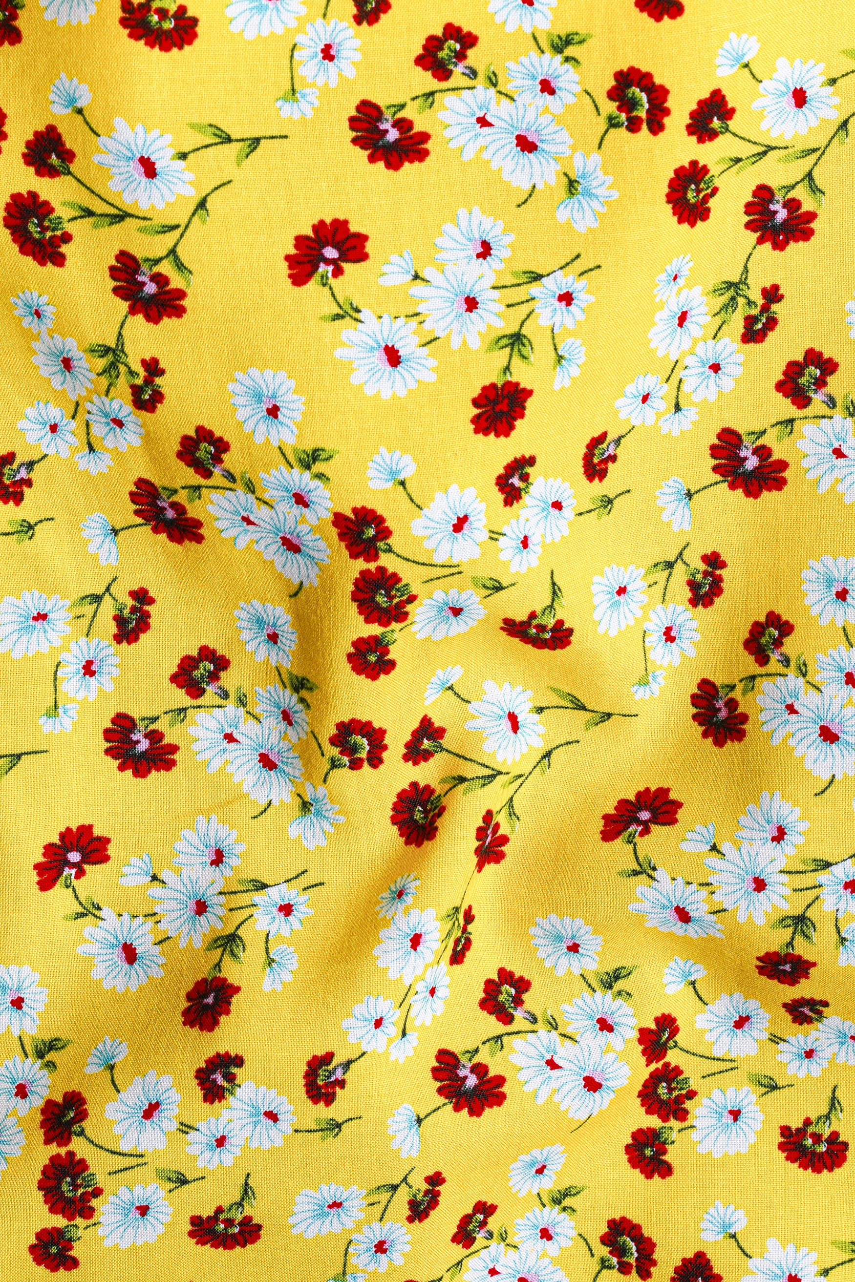 Aureolin Yellow with Crimson Red Multicolor Floral Printed Premium Cotton Short SR353-28,  SR353-30,  SR353-32,  SR353-34,  SR353-36,  SR353-38,  SR353-40,  SR353-42,  SR353-44