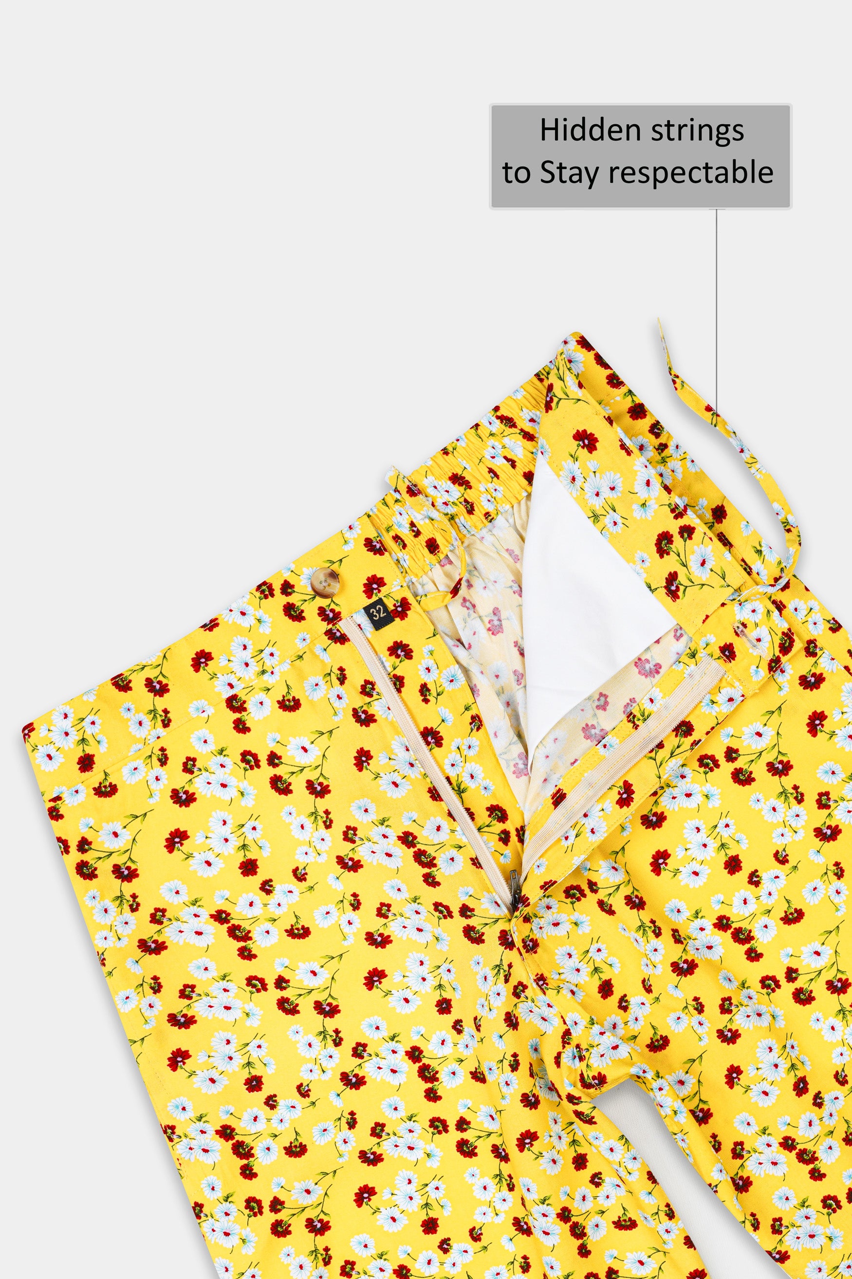 Aureolin Yellow with Crimson Red Multicolor Floral Printed Premium Cotton Short SR353-28,  SR353-30,  SR353-32,  SR353-34,  SR353-36,  SR353-38,  SR353-40,  SR353-42,  SR353-44