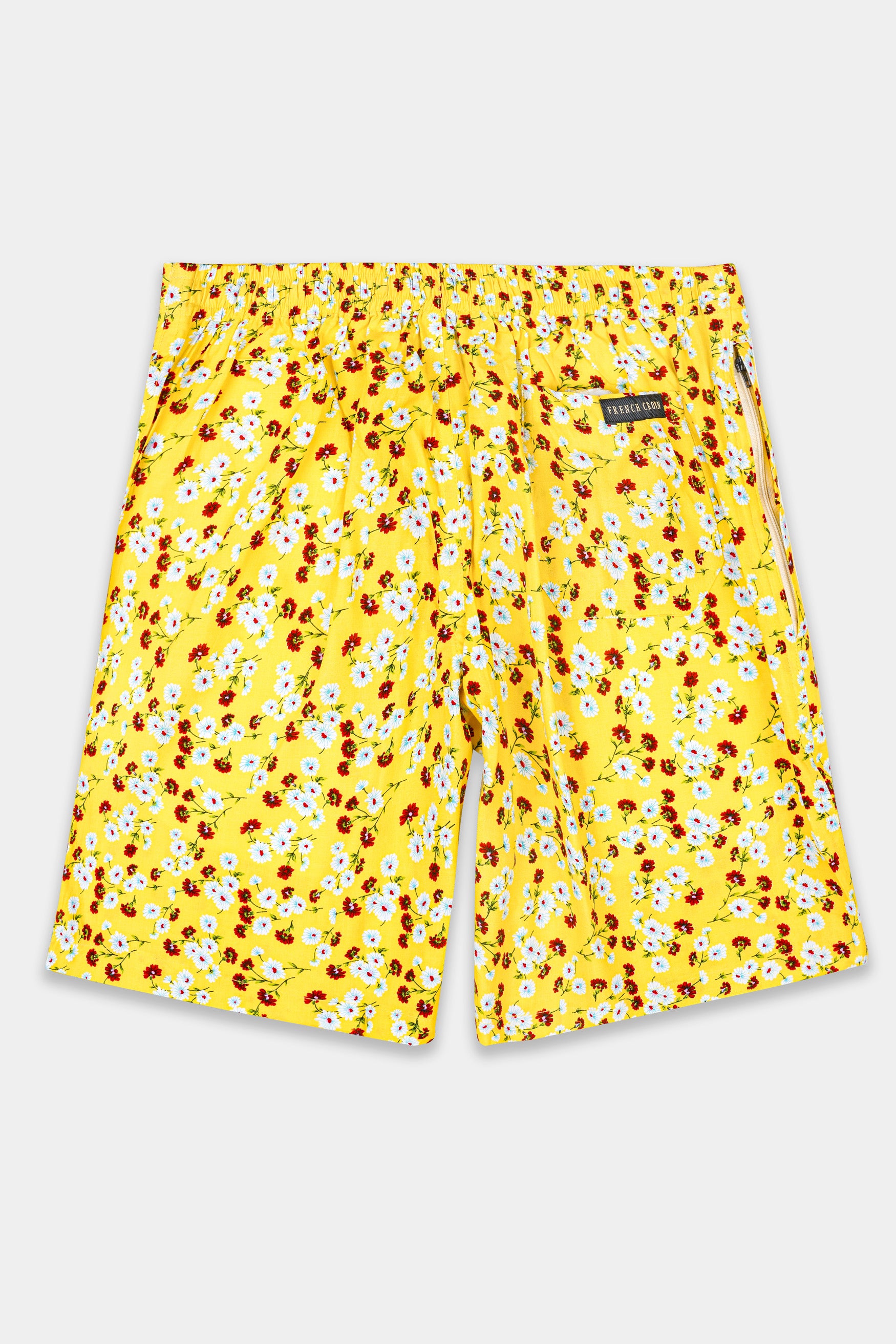 Aureolin Yellow with Crimson Red Multicolor Floral Printed Premium Cotton Short SR353-28,  SR353-30,  SR353-32,  SR353-34,  SR353-36,  SR353-38,  SR353-40,  SR353-42,  SR353-44