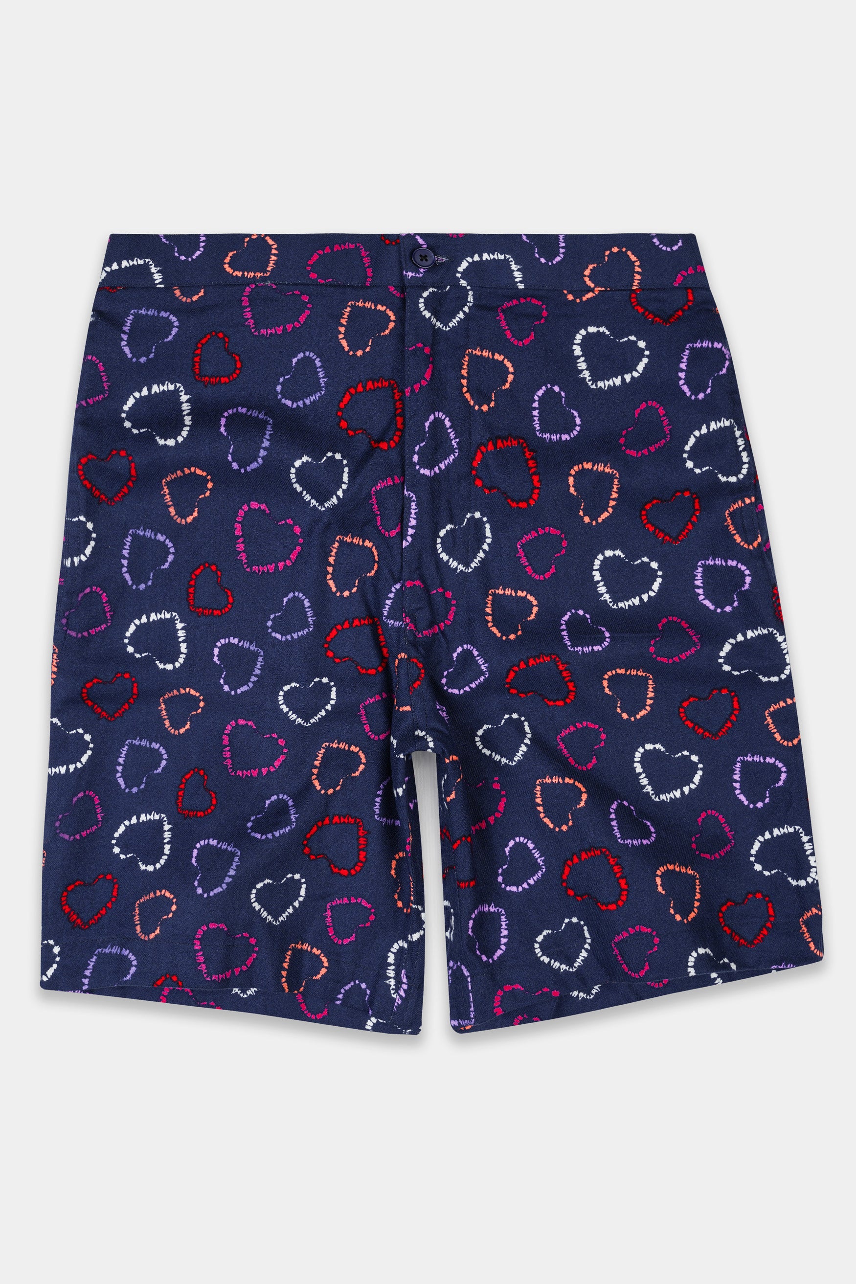 Admiral Blue with multicolor Hearts Printed Corduroy Shorts SR356-28, SR356-30, SR356-32, SR356-34, SR356-36, SR356-38, SR356-40, SR356-42, SR356-44