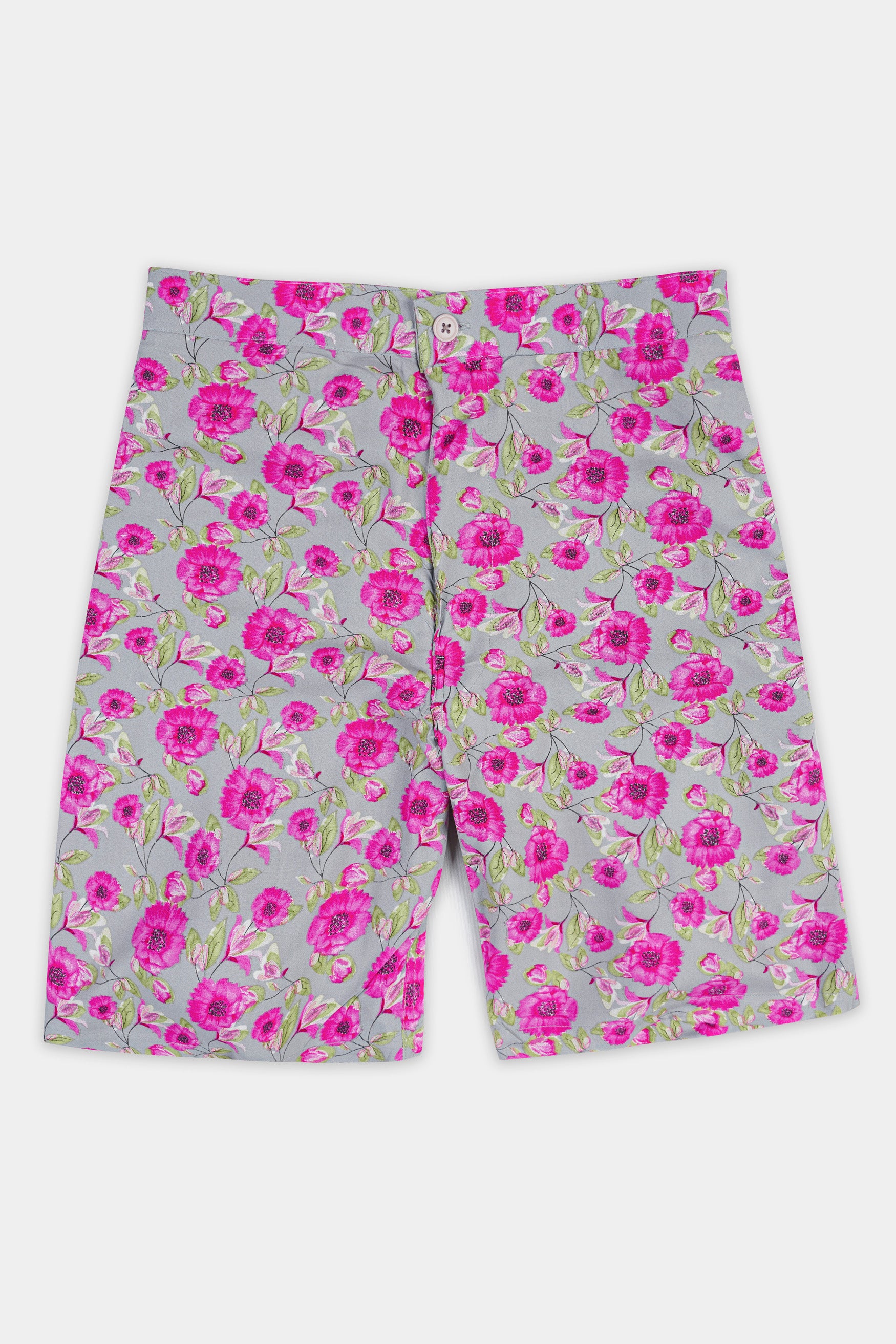 Noble Gray with Hopbush Pink Multicolor Floral Printed Premium Tencel Shorts SR369-28, SR369-30, SR369-32, SR369-34, SR369-36, SR369-38, SR369-40, SR369-42, SR369-44