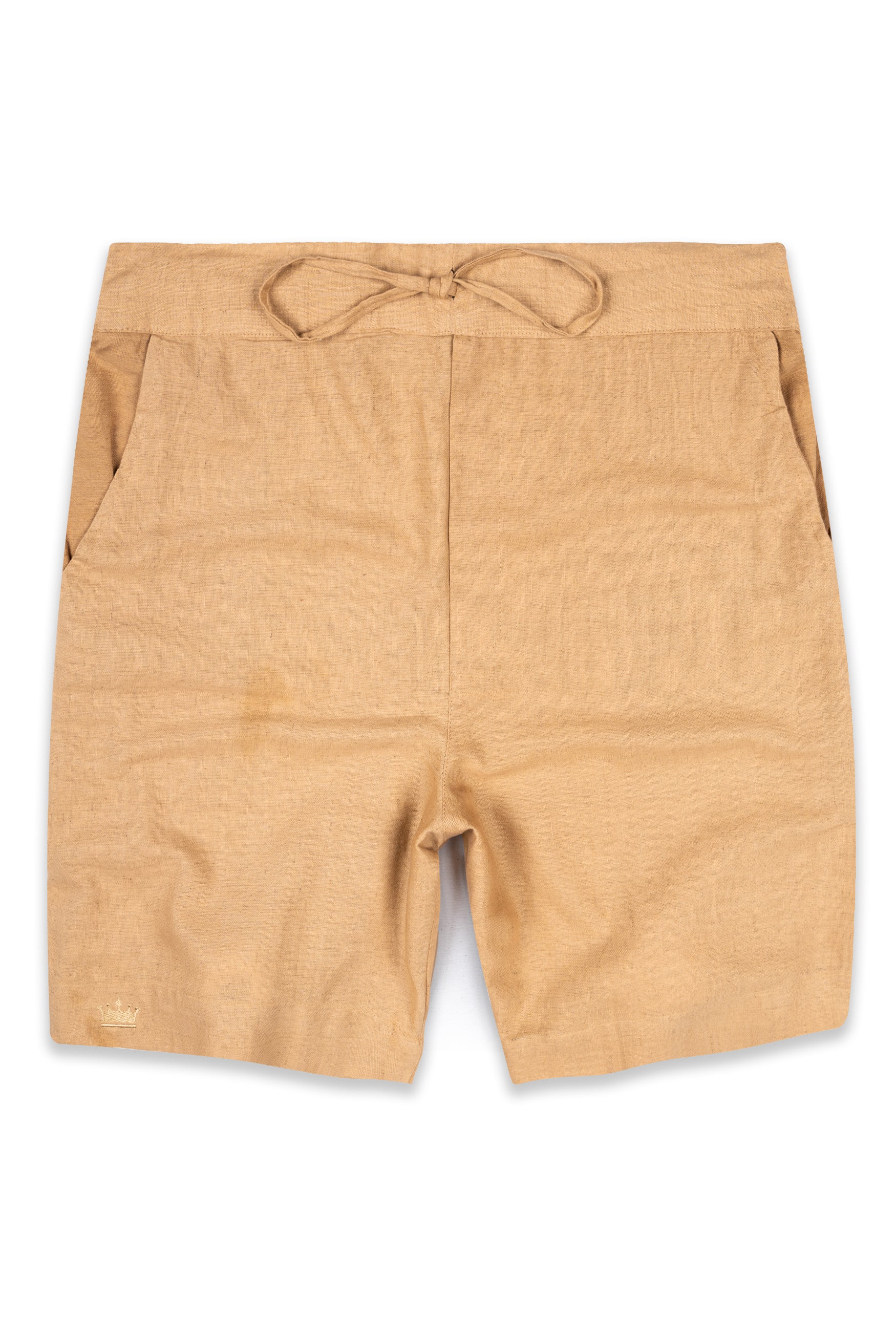 Tacao Orange Textured Luxurious Linen Shorts