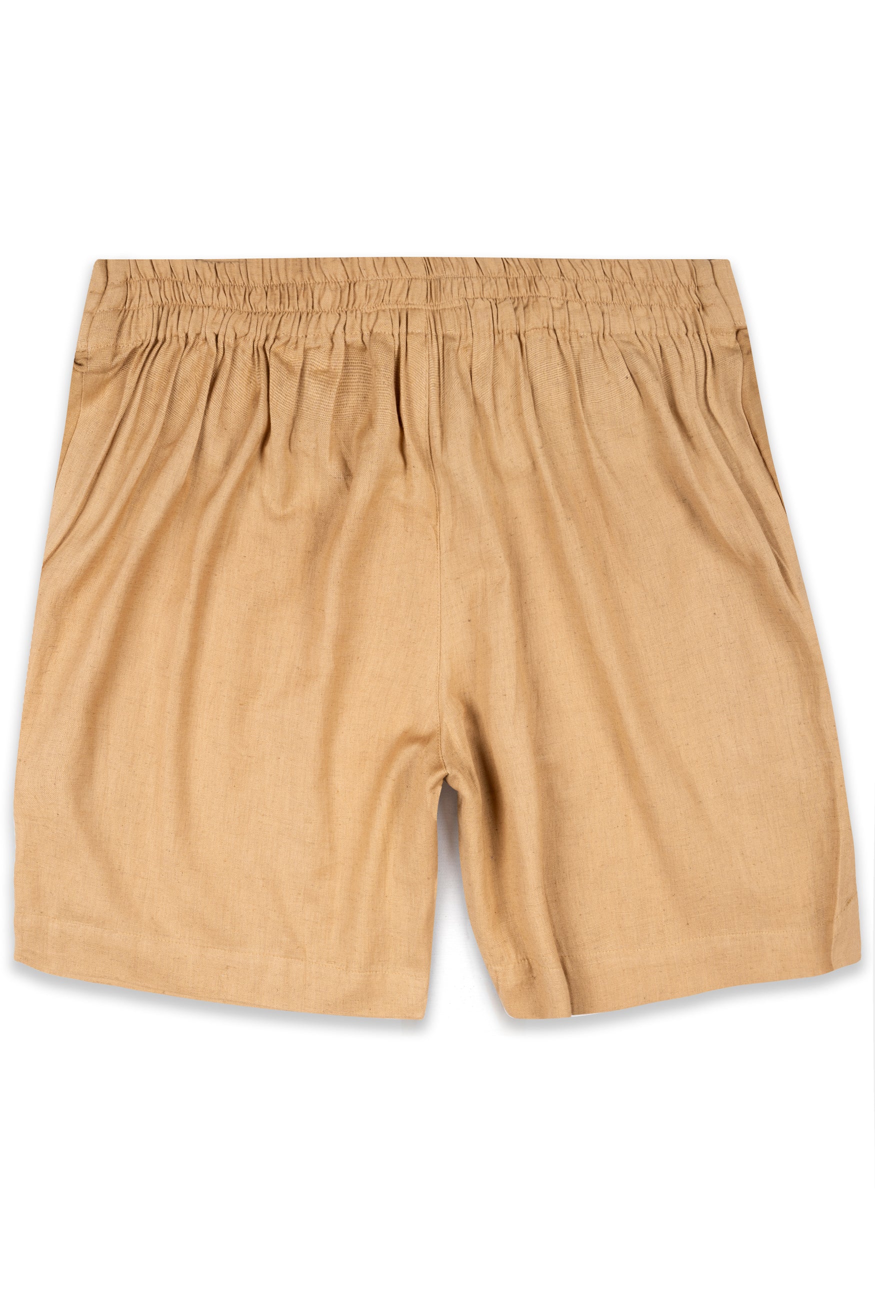 Tacao Orange Textured Luxurious Linen Shorts