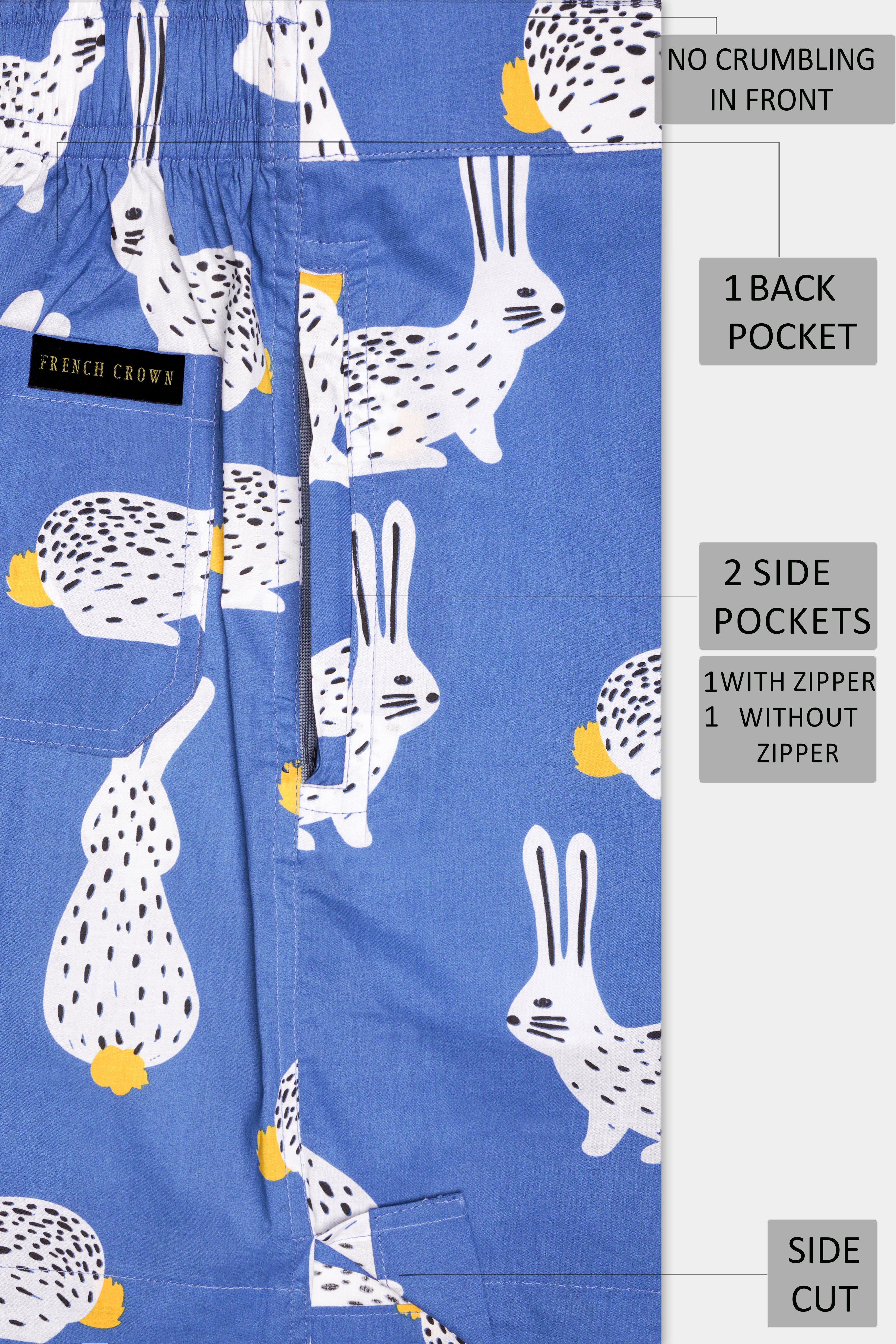 Sapphire Blue Rebit Printed Premium Cotton Shorts