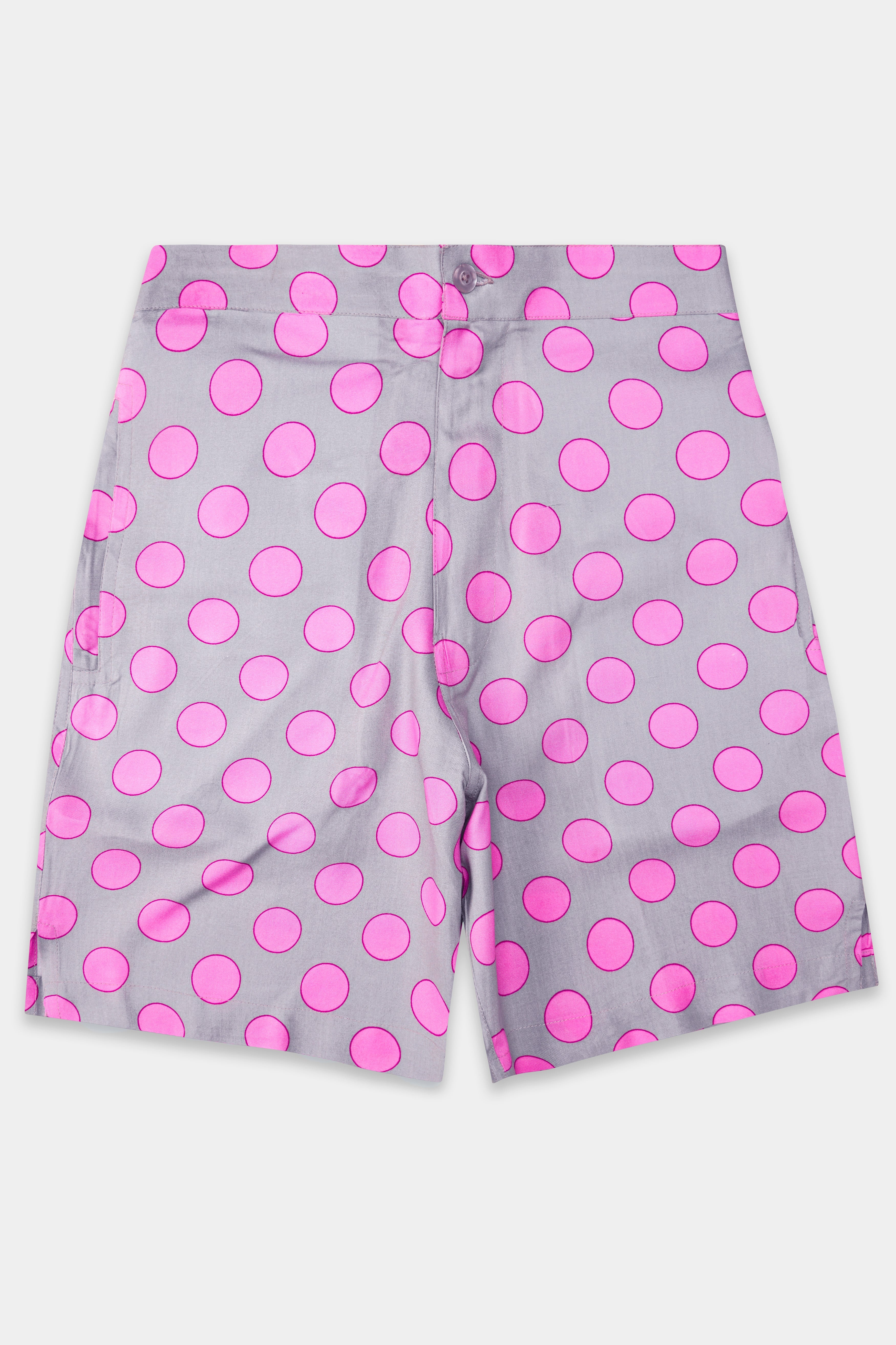 Spun Pearl Gray And lllusion Pink Polka Dotted Printed Premium Cotton Shorts